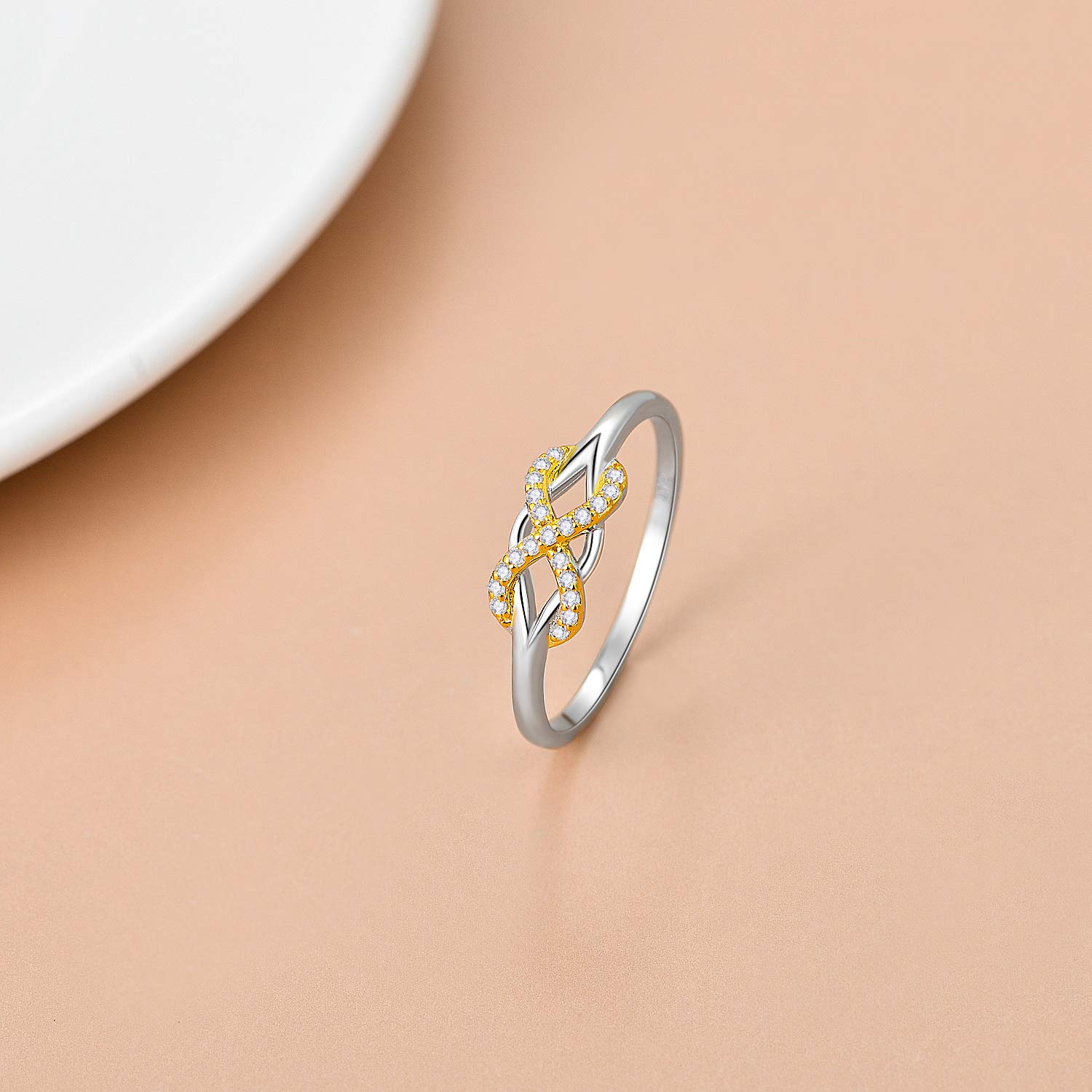 SISGEM 14K Solid Gold Infinity Love Band Ring with Celtic Knot & Natural Diamonds - Endless Promise Ring for Women, Size 5-11 - Perfect for Anniversary, Wedding & Engagement Gifts
