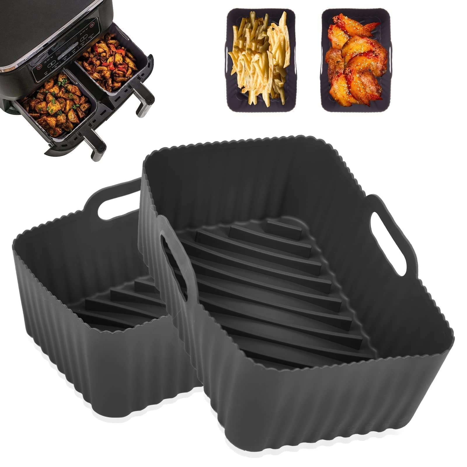 2-Pack Reusable Silicone Air Fryer Liners for Ninja Dual Air Fryer - Heat Resistant Non-Stick Baking Mat for Ninja Foodi AF300UK & Tower T17088 - Perfect for Air Frying, Oven Baking & Microwave Cooking - Easy Clean & Dishwasher Safe