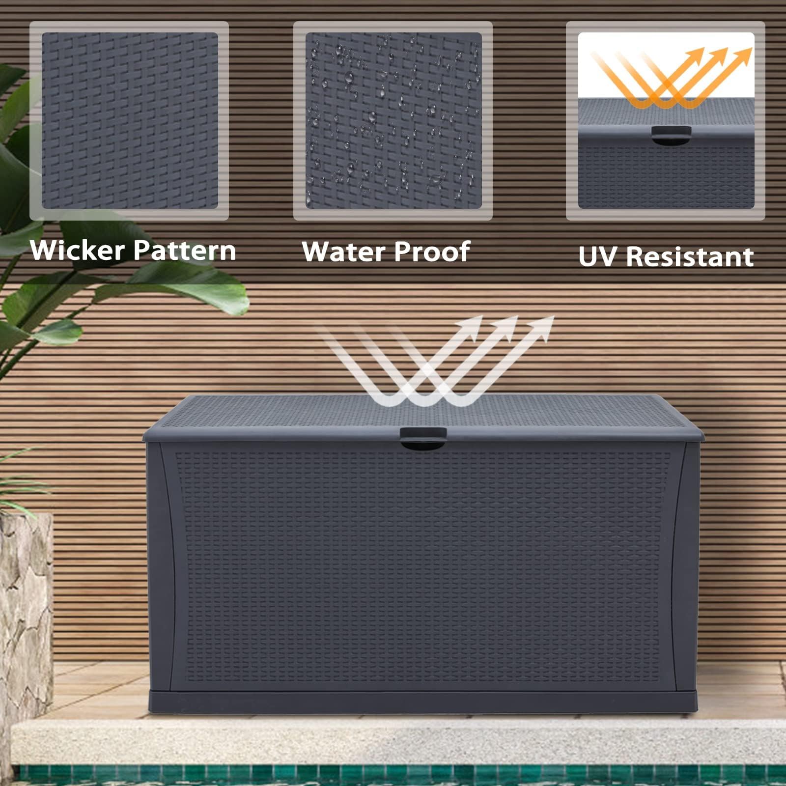 **Crownland 120 Gallon Outdoor Storage Deck Box - Weatherproof Resin Container for Patio, Garden & Deck - All-Weather Furniture Storage (Grey) - Perfect for Storing Cushions, Pool Toys & Outdoor Gear**