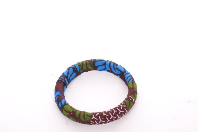 Blue Green African Print Bangle DPBG3103A - Handmade Tribal Jewelry for Women - Perfect for Boho Fashion, Festivals & Ethnic Style Outfits