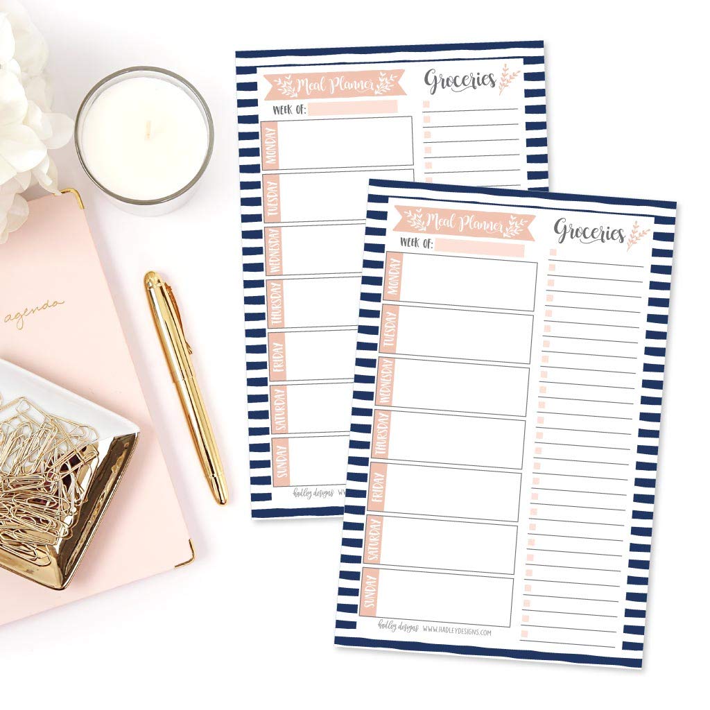 Hadley Designs Navy Weekly Meal Planning Calendar - Magnetic Grocery Shopping List & Fridge Organizer - Family Pantry Food Menu Planner - Diet Prep Notepad for Healthy Eating - Perfect for Kitchen, Office & Meal Prep Organization