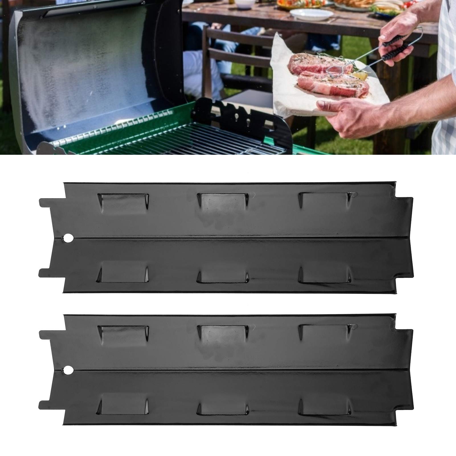 2Pcs Stainless Steel Gas Grill Heat Shield & Flame Tamer - Replacement Heat Plates for Char-Broil, Weber, Nexgrill - BBQ Grill Repair Kit for Burner Protection (Perfect for Backyard Cookouts & Camping Trips)