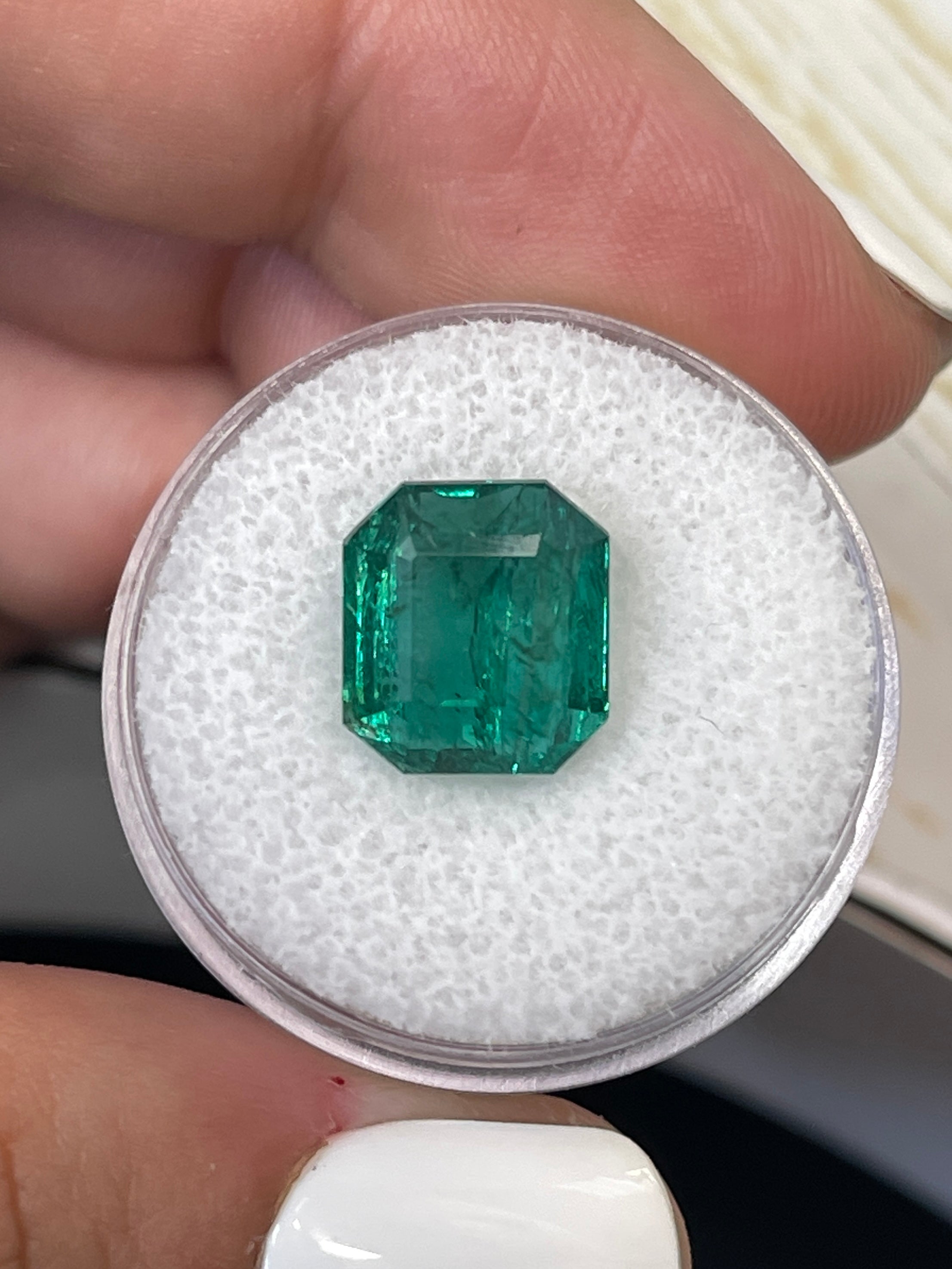 6.34 Carat Vivid Green Natural Loose Zambian Emerald Gemstone - 10.8x9.7mm Emerald Cut for Jewelry Making, Engagement Rings & Luxury Gifts