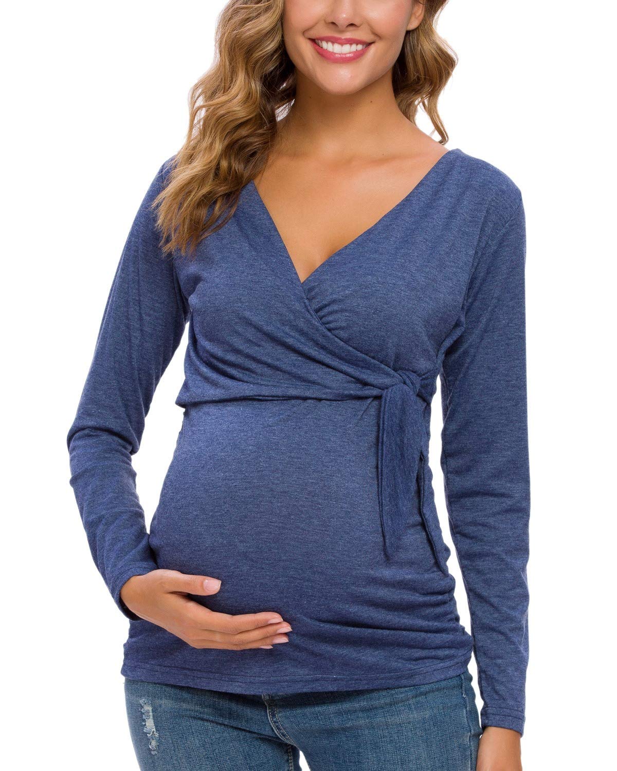 Glampunch Women's Maternity Shirts - Short & Long Sleeve Tie Front Wrap Tops for Pregnancy | Comfortable Nursing & Everyday Wear | Perfect for Work, Casual Outings & Maternity Photos