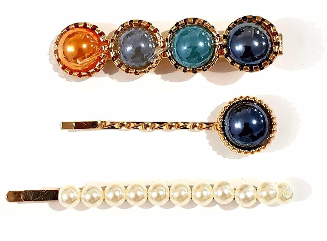 Elegant Korean Style Pearl Hair Clips for Women - Rhinestone Hair Barrettes & Hairpins Set of 3 (CLIP-2) | Perfect for Weddings, Parties & Everyday Fashion Accessories