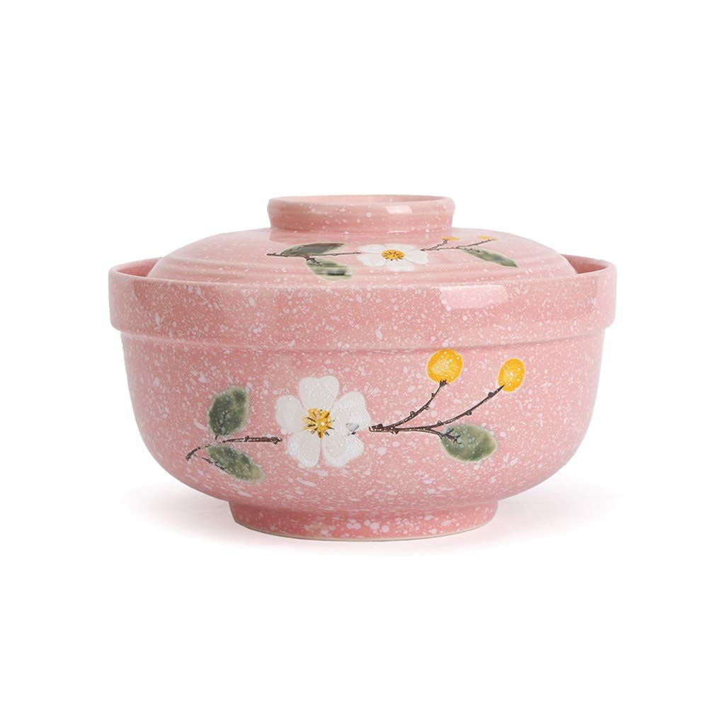 Japanese Style Ceramic Instant Noodle Bowl with Lid - Snowflake Porcelain Microwave Safe Soup Bowl - Creative Student Bento Lunch Box for Ramen, Udon & Microwave Meals - Perfect for Dorm, Office & Home Use