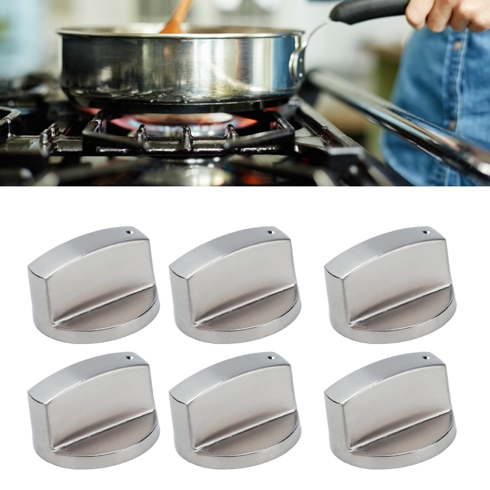 Zerodis 6Pcs 8mm Zinc Alloy Stove Control Knobs - Replacement Gas Range Knobs for Kitchen Stoves & Microwaves (0° Switch) - Perfect for Gas Stove, Oven & Appliance Repair