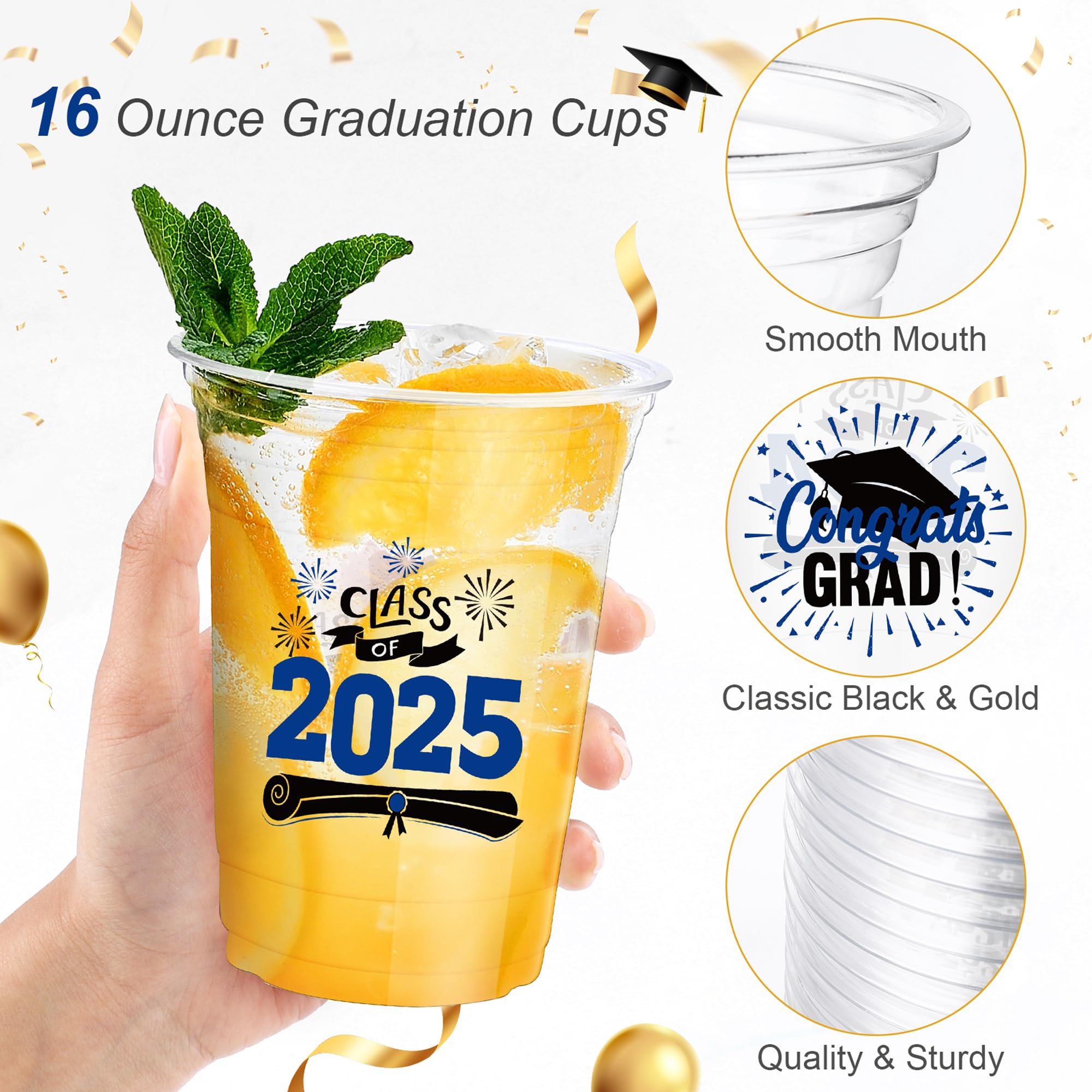 120 Pack 16oz Disposable Graduation Cups - Blue Plastic Drinking Cups for Graduation Party Supplies, Favors & Celebrations - Perfect for Graduation Ceremonies, School Parties & Commencement Events