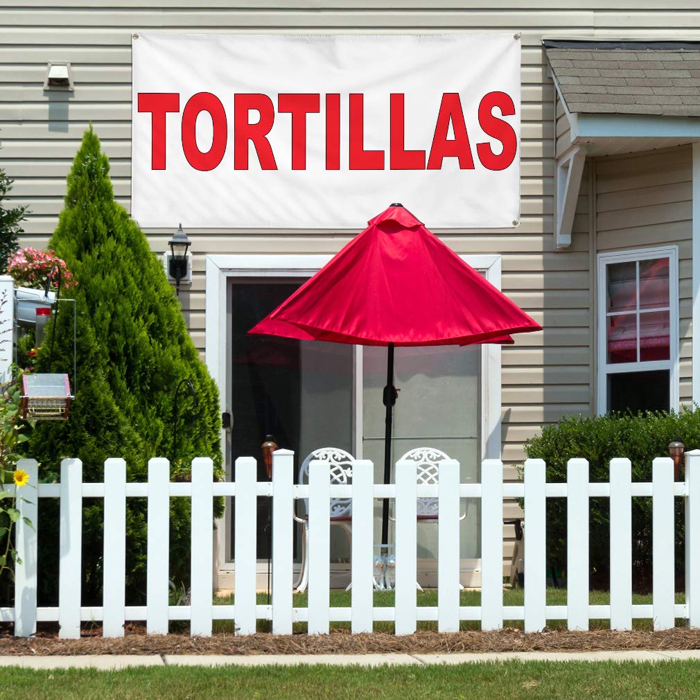 Custom Vinyl Banner 48x96 Inches - Durable Weatherproof Tortillas Red Food Bar Restaurant Truck Sign with 8 Grommets for Outdoor & Industrial Use | Perfect for Yard Signs, Food Trucks, and Restaurant Promotions