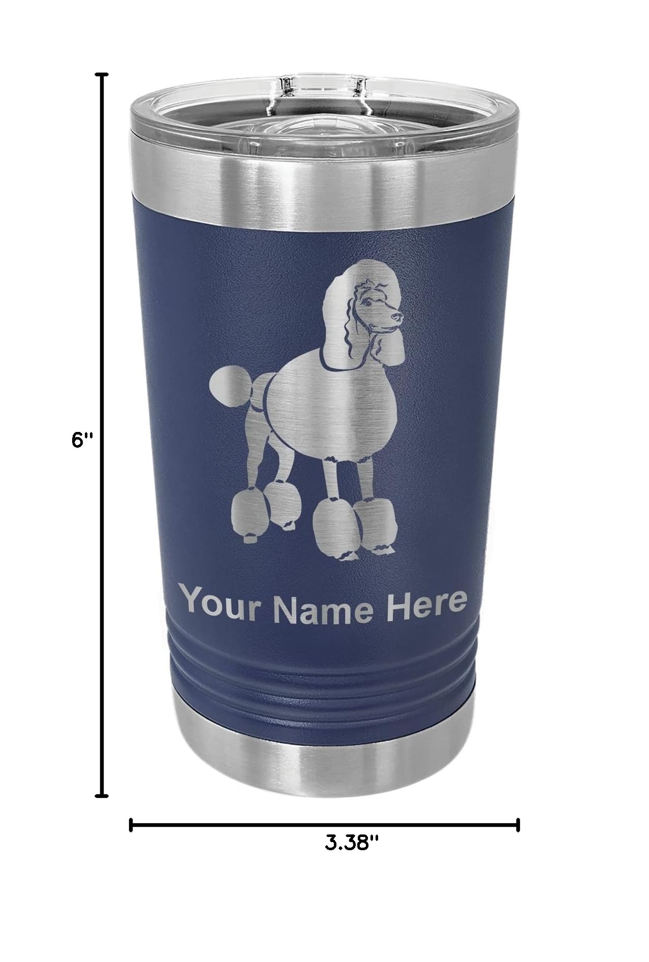 LaserGram 16oz Vacuum Insulated Stainless Steel Tumbler with Lid - Custom Engraved French Poodle Design, Navy Blue - Perfect for Coffee, Tea & Cold Drinks at Home, Office or Travel