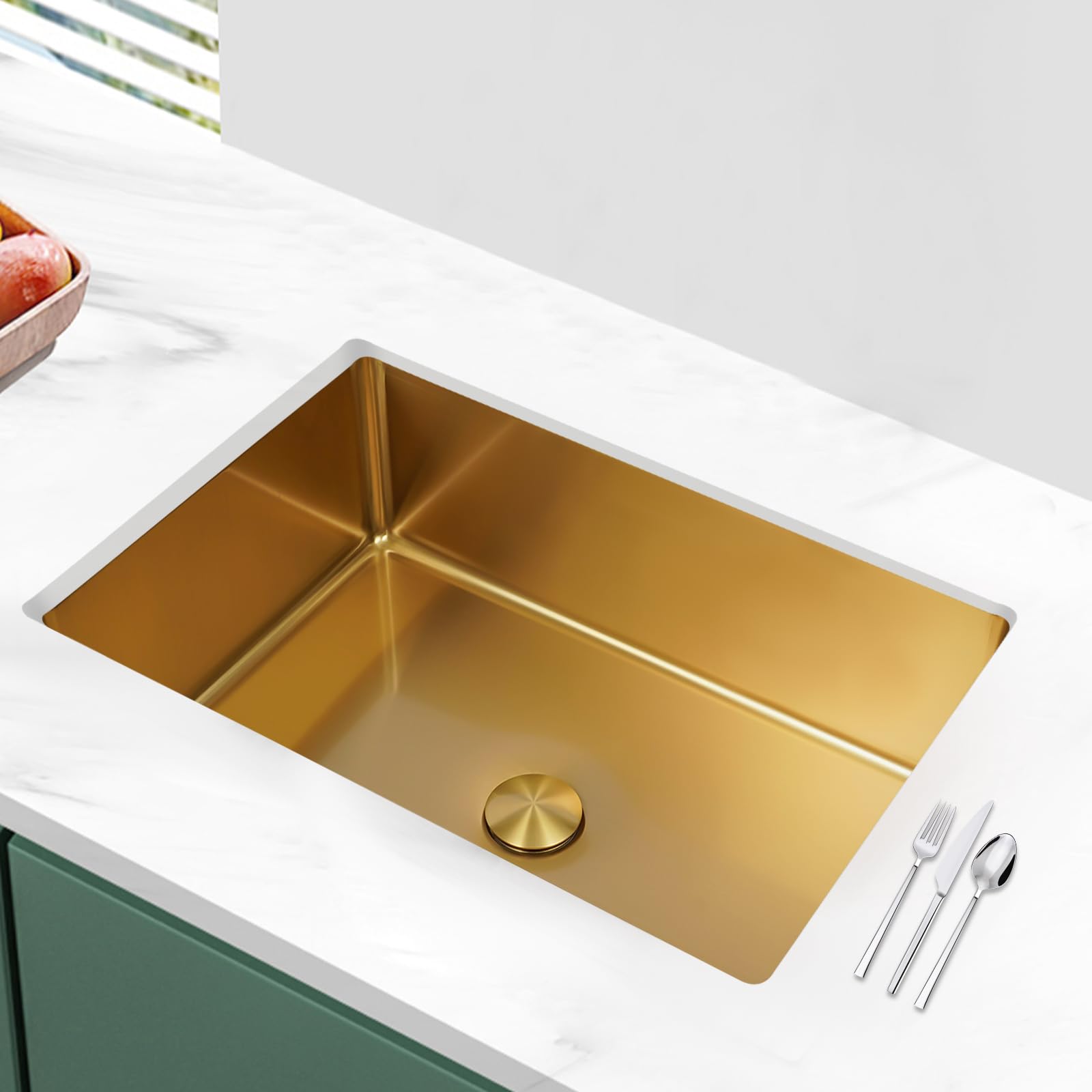 Luxury Gold Modern Undermount Bathroom Sink - Stainless Steel Rectangular Wash Basin for Bathroom, Washroom & Hotel Use - Perfect for Contemporary Home & Commercial Spaces