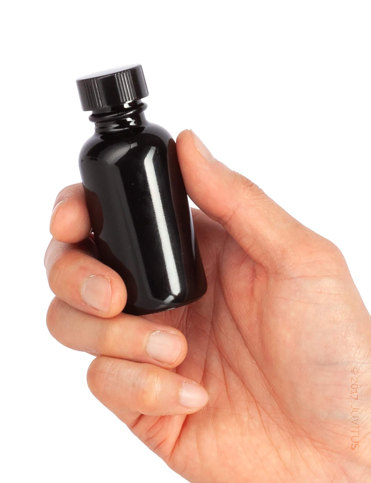 Premium 1 oz Black Glass Boston Round Bottle with Black Phenolic Cap & Funnel - Set of 12 for Essential Oils, Perfumes & DIY Beauty Products - Luxury Apothecary Packaging for Home & Professional Use