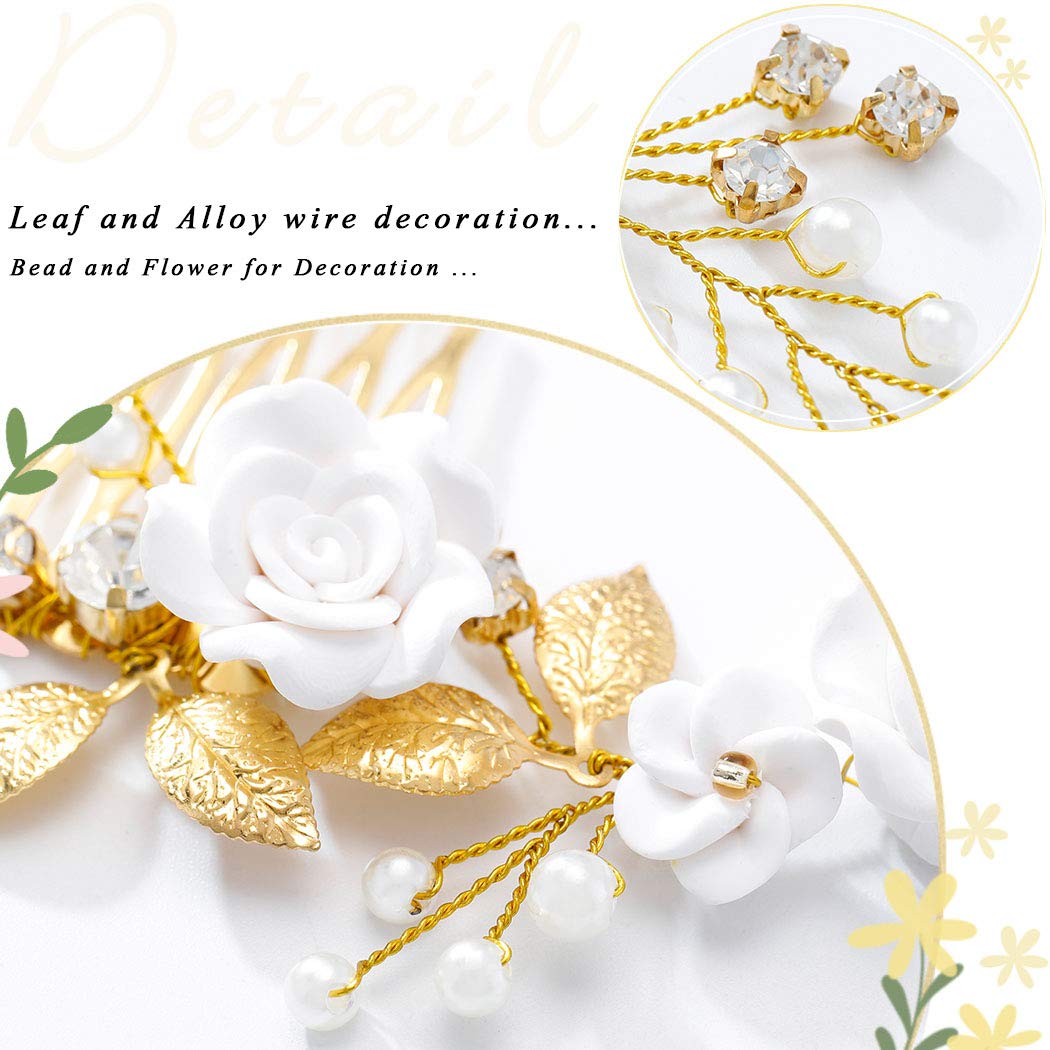 Pearl Bridal Hair Comb with Crystal - Gold Wedding Hair Accessories for Women & Girls - Perfect for Brides & Special Occasions
