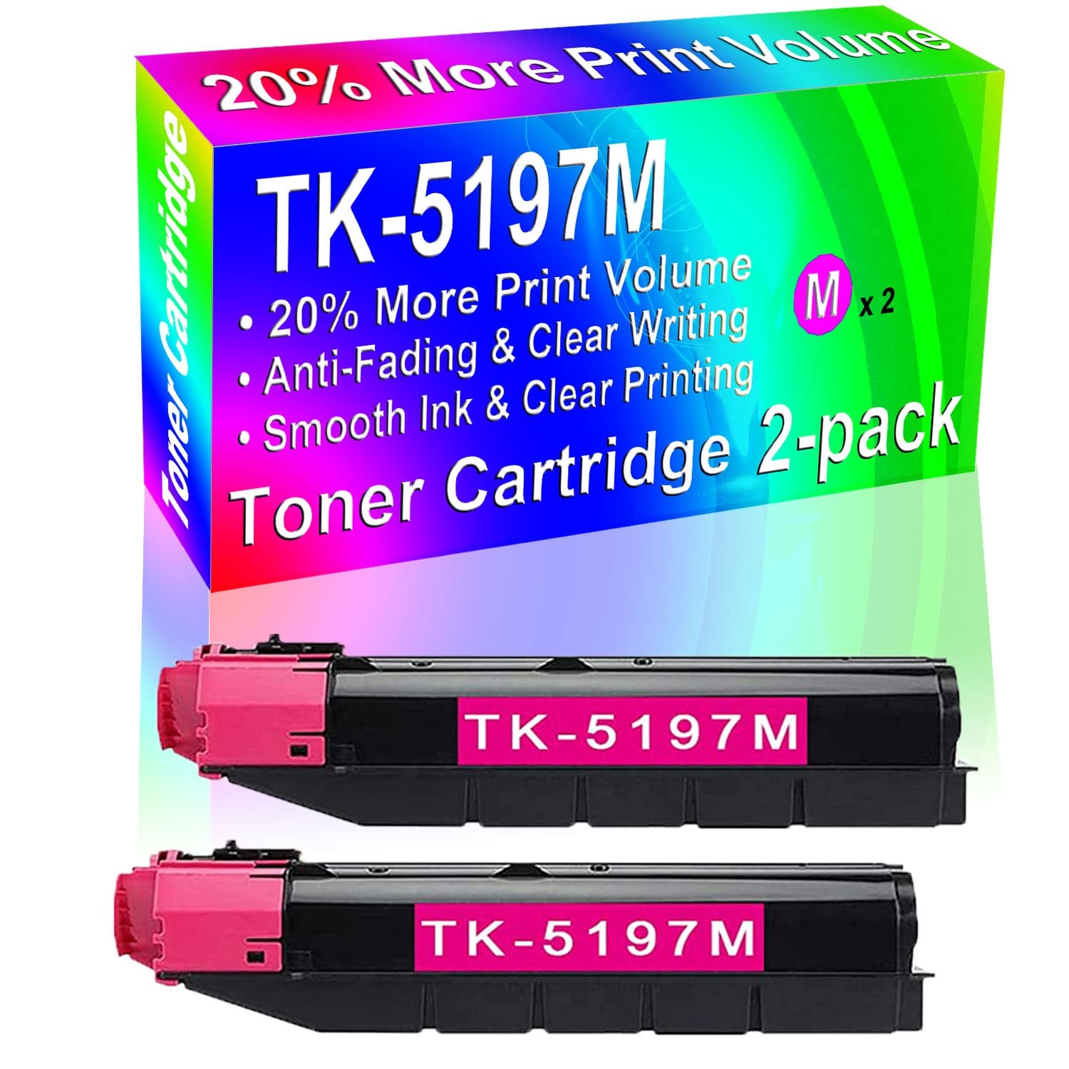 2-Pack Magenta Compatible TK-5197M Toner Cartridge Replacement for Kyocera 306ci 307ci 308ci Printers - High-Quality Printing for Office Documents & Business Reports