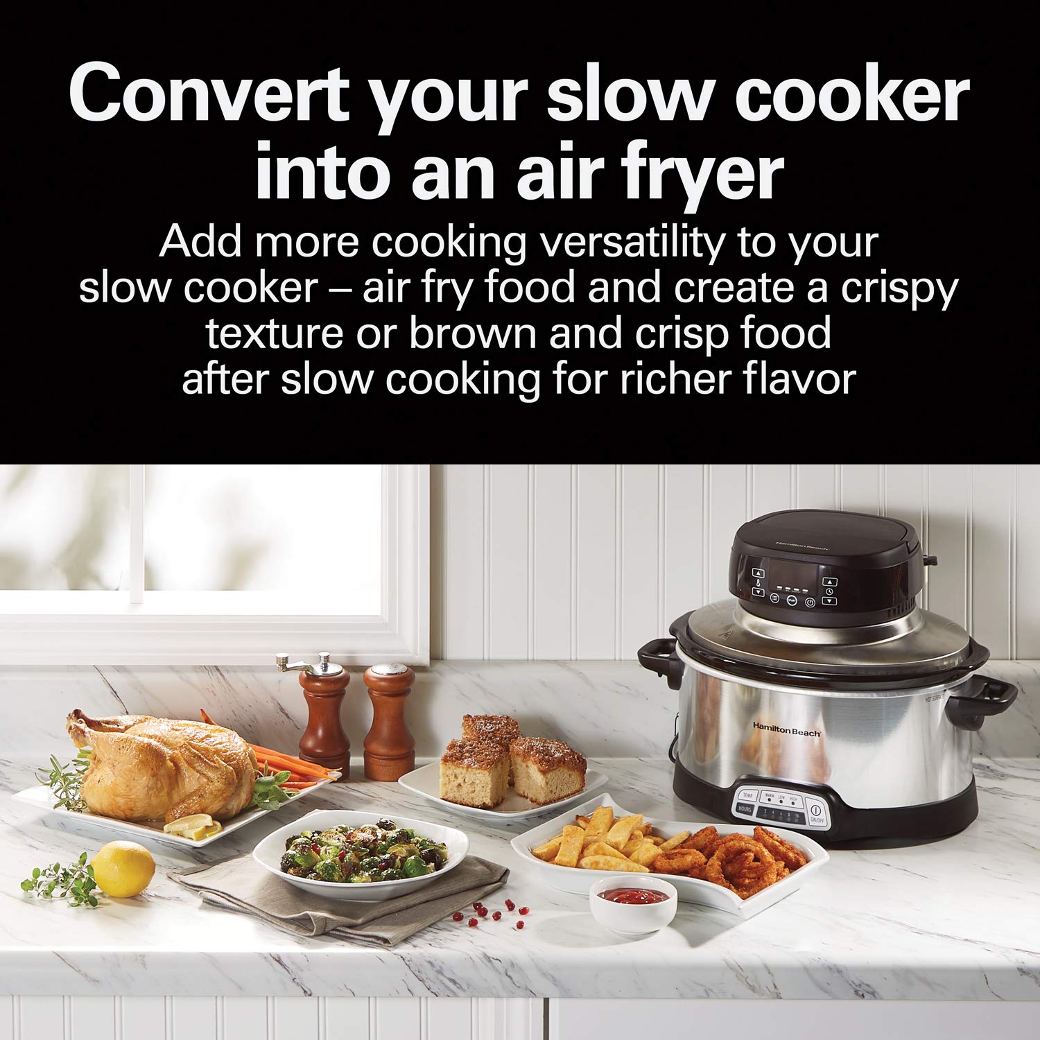 Hamilton Beach 6 Quart Programmable Slow Cooker with Air Fryer Lid - Multi-Cooker for Soups, Stews & Healthy Meals - Perfect for Family Dinners & Meal Prep