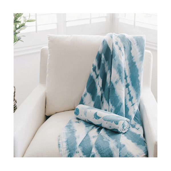 Premium Crane Caspian Muslin Cotton Baby Swaddle Blankets - Soft & Breathable 2-Pack with Whales Design - Perfect for Newborns, Swaddling, Nursing & Stroller Use