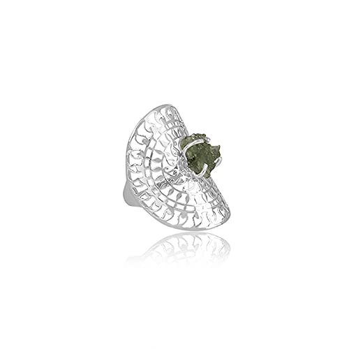 Genuine Raw Moldavite Ring - Natural Moldavite Gemstone & Sterling Silver Mandala Ring for Spiritual Healing & Meditation | Perfect for Energy Work, Chakra Balancing & Unique Jewelry Gifts