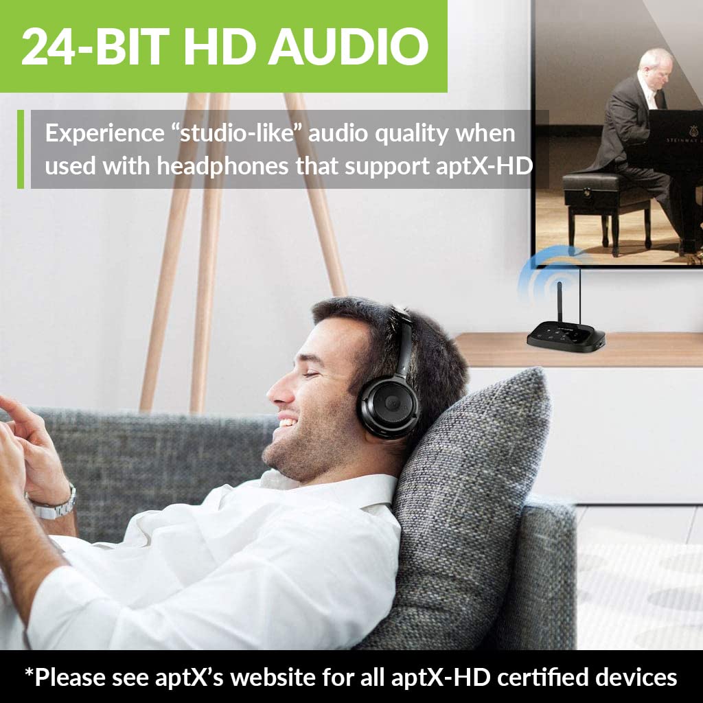 Avantree Oasis Plus Bluetooth Transmitter & Avantree Aria Me ANC Headphones Bundle - Wireless Audio Adapter for TV with Active Noise Cancelling Wireless Headphones - Perfect for Home Theater, Gaming & Travel