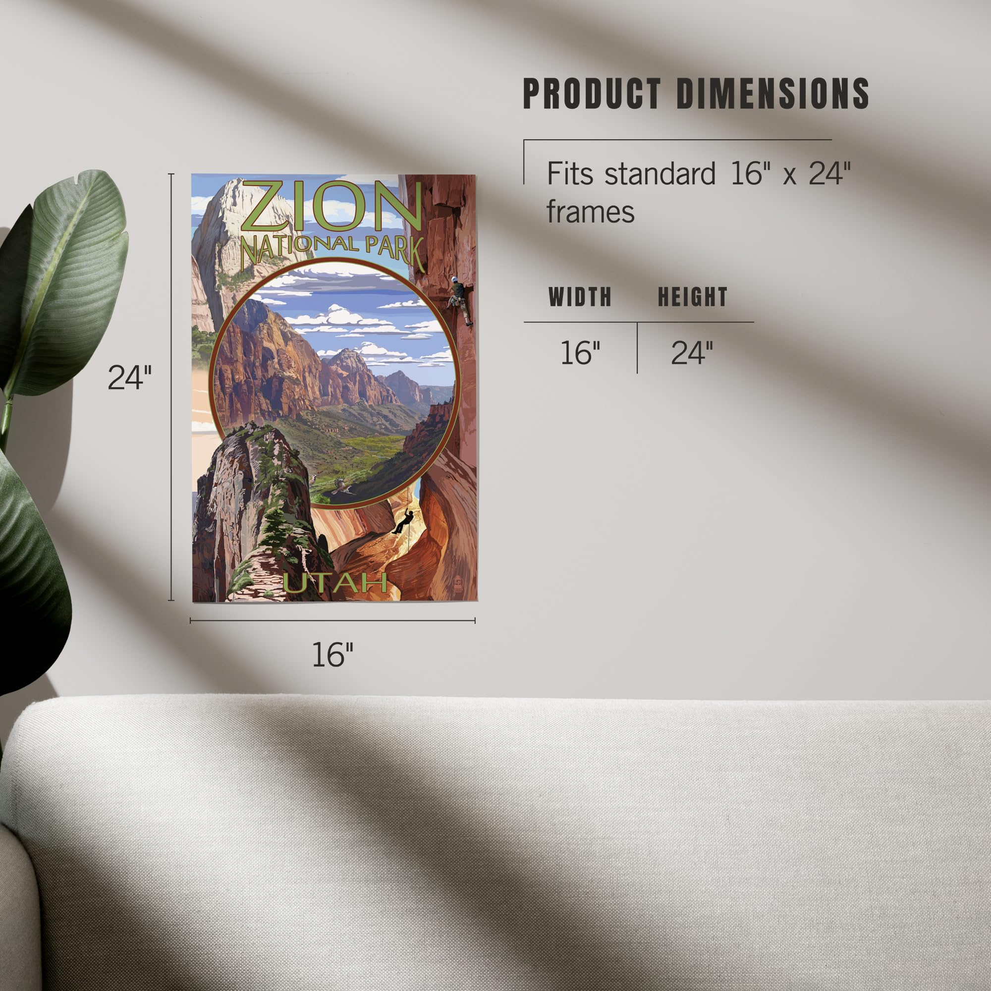 Lantern Press 16x24 Inch Giclee Print - Zion National Park Utah Landscape Art - Premium Wall Decor for Living Room, Bedroom & Office