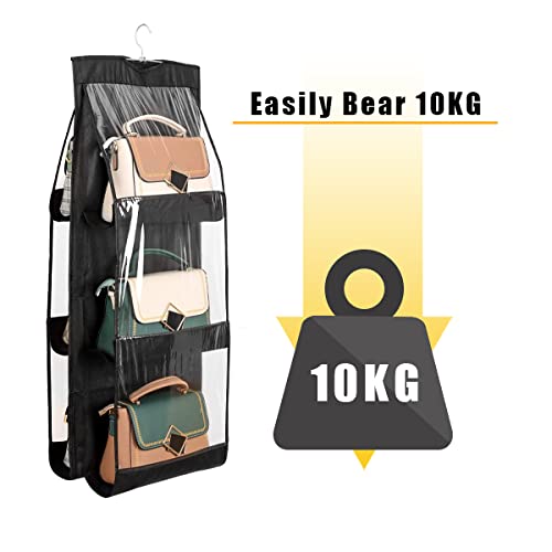 Upgraded Hanging Handbag Organizer for Women - Dustproof, Washable Purse Storage Closet - Black (1 Piece) - Perfect for Closet, Wardrobe & Travel Bag Organization