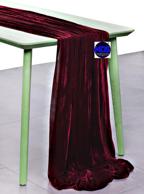 10 Pack 10ft Velvet Table Runner 29x120 Inches - Elegant Burgundy Wedding Table Runner for Romantic Rustic Decor, Birthday Parties, Bridal Showers & Event Decorations | Perfect for Wedding Arch, Banquet Tables and Holiday Centerpieces