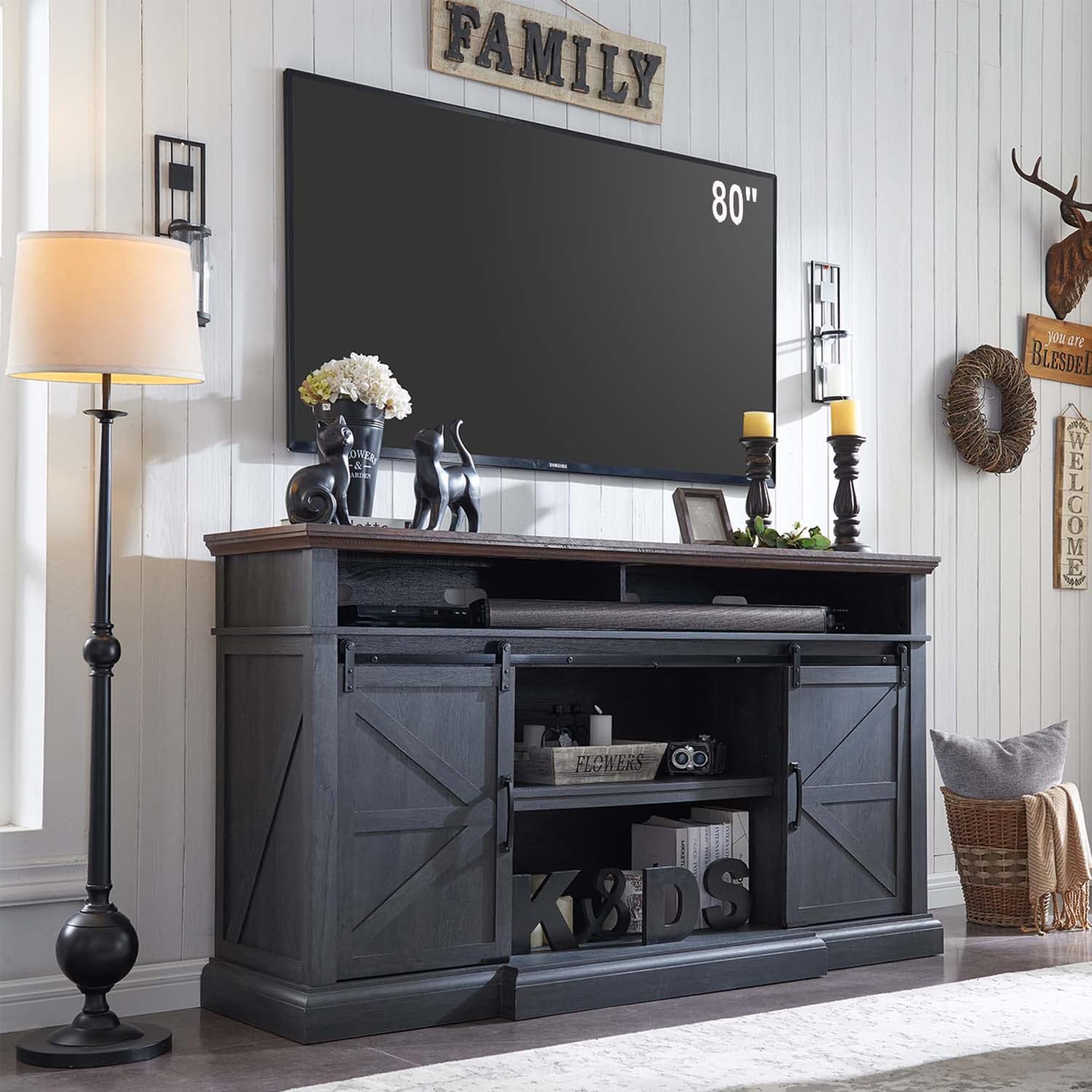 Farmhouse TV Stand for 80 Inch TVs - 38