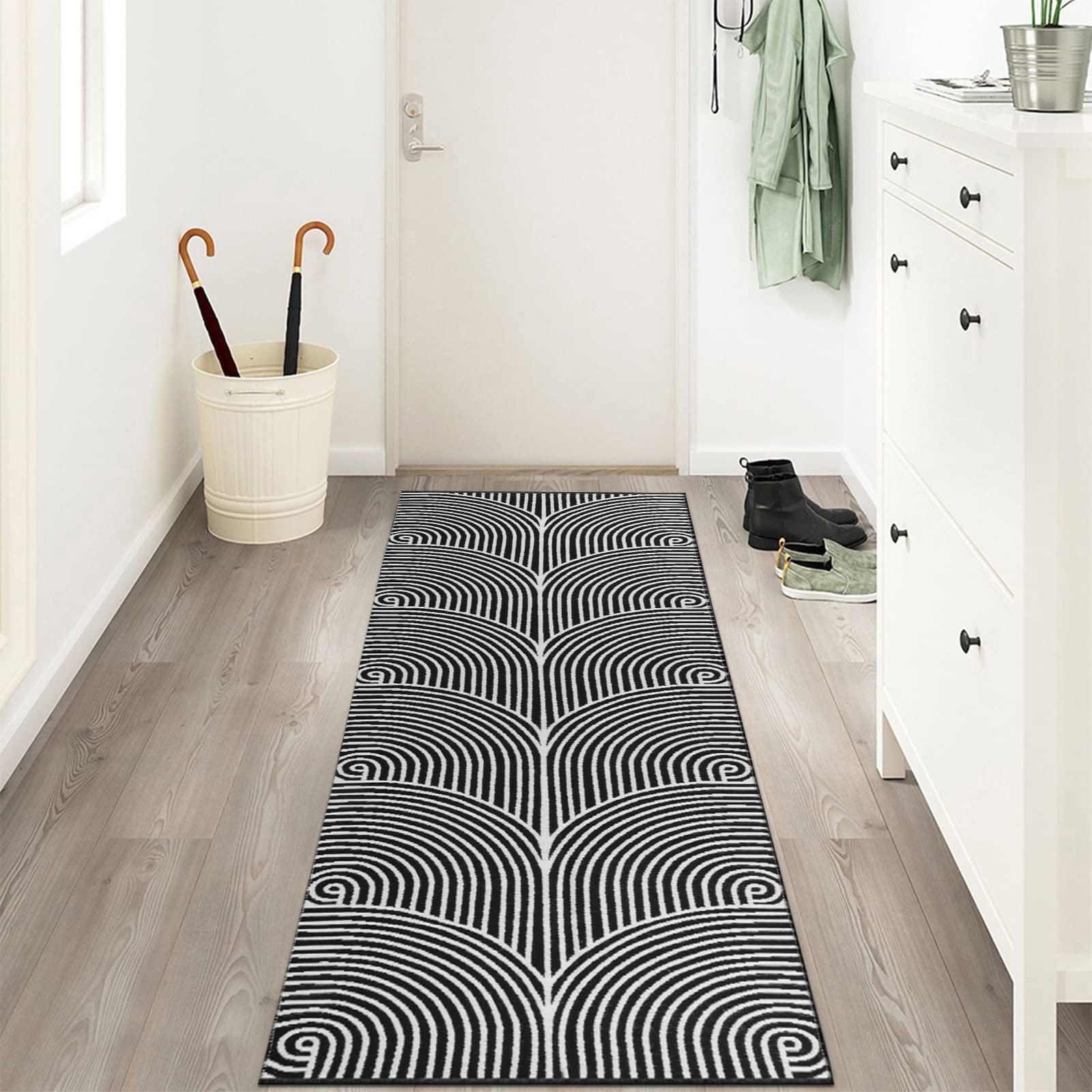 Tiffasea 2'x6' Woven Runner Rug - Machine Washable Reversible Cotton Indoor Outdoor Rug for Hallway, Entryway, Living Room, Laundry, Bathroom, Bedroom - Black and White Striped Design - Perfect for High Traffic Areas and Home Decor
