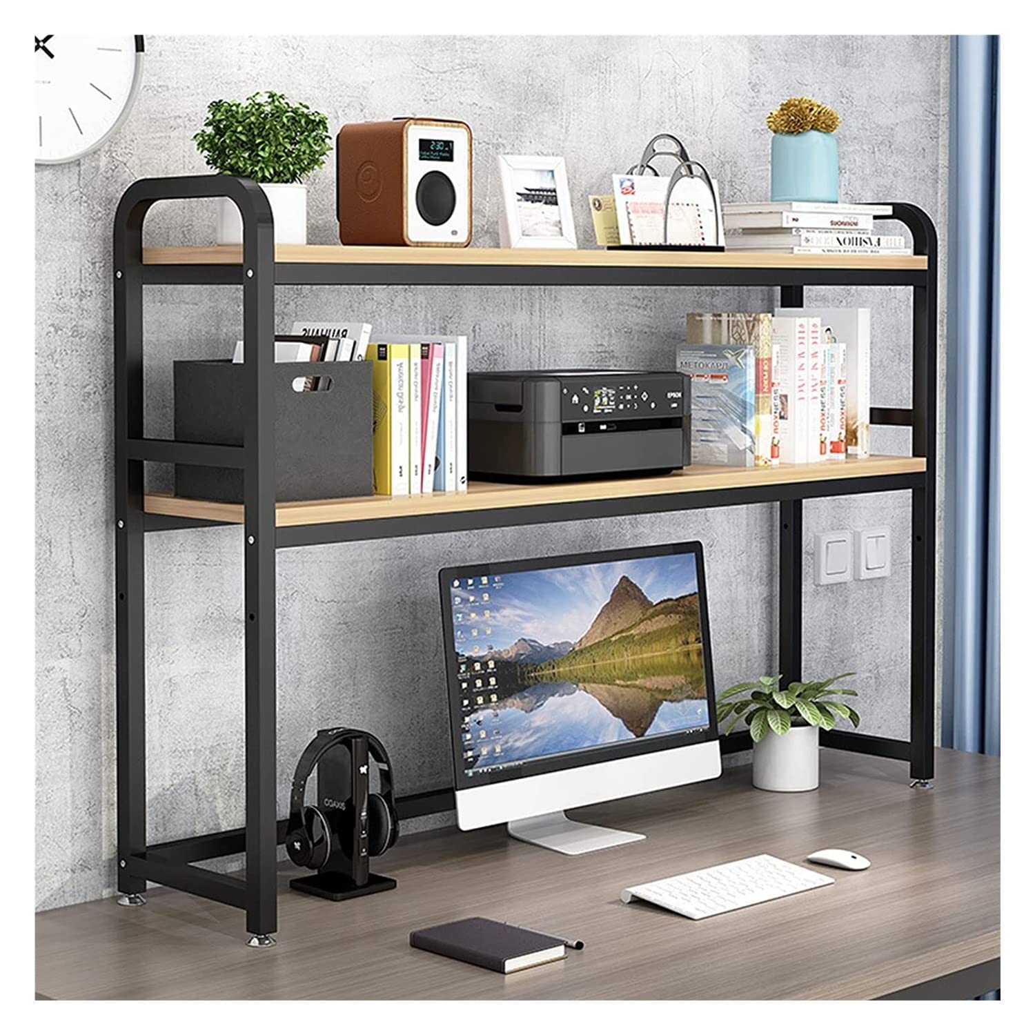 Wooden Desktop Bookshelf - 95CM Multipurpose Desk Storage Rack for Home Office, Bedroom & Kitchen | Computer Desk Organizer, Book Display Shelf | Perfect for Small Spaces & Corner Organization