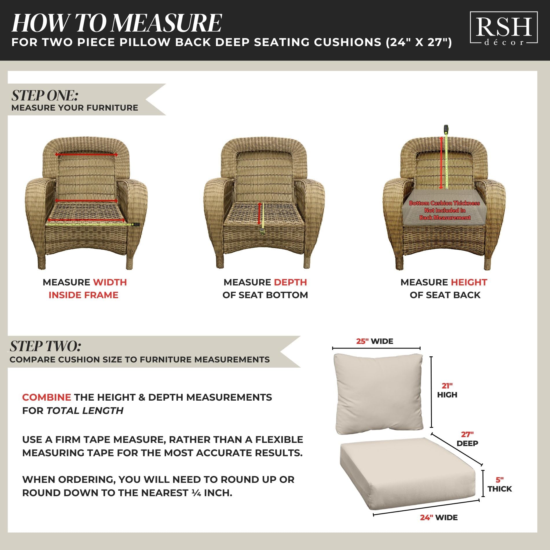 RSH DECOR: Sunbrella Deep Seating Cushion with Pillow Back - 24” x 27” Waterproof & Fade-Resistant Outdoor Chair Cushion Set for Patio Furniture in Mason Forest Green | Perfect for Garden, Poolside & Deck Lounging