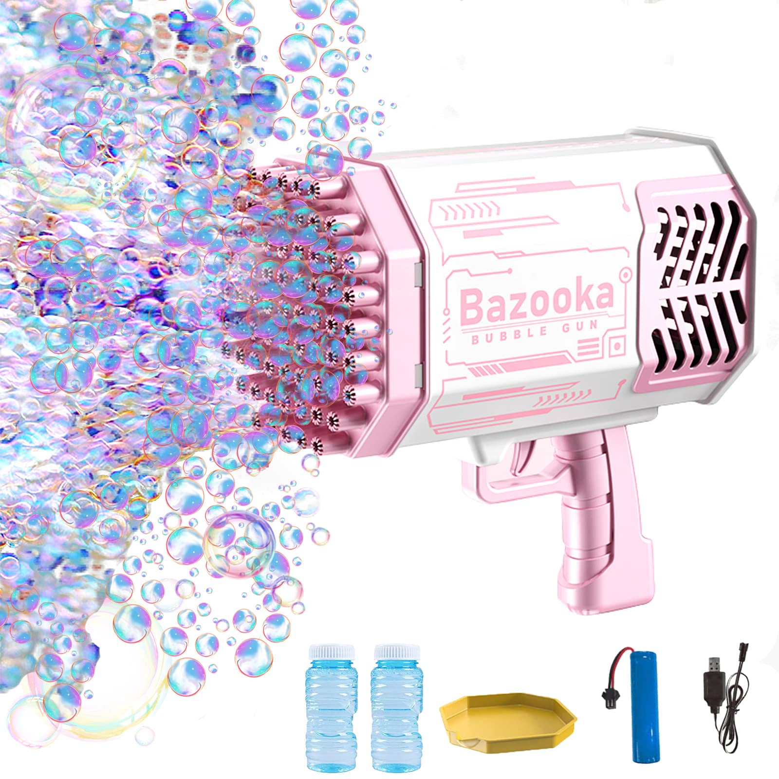 69-Hole Bubble Blaster Gun - High Capacity Bubble Machine for Kids & Adults | Outdoor Summer Fun, Birthday Parties, Weddings & Backyard Activities (Pink) | Perfect for Poolside Play, Park Adventures & Festive Celebrations
