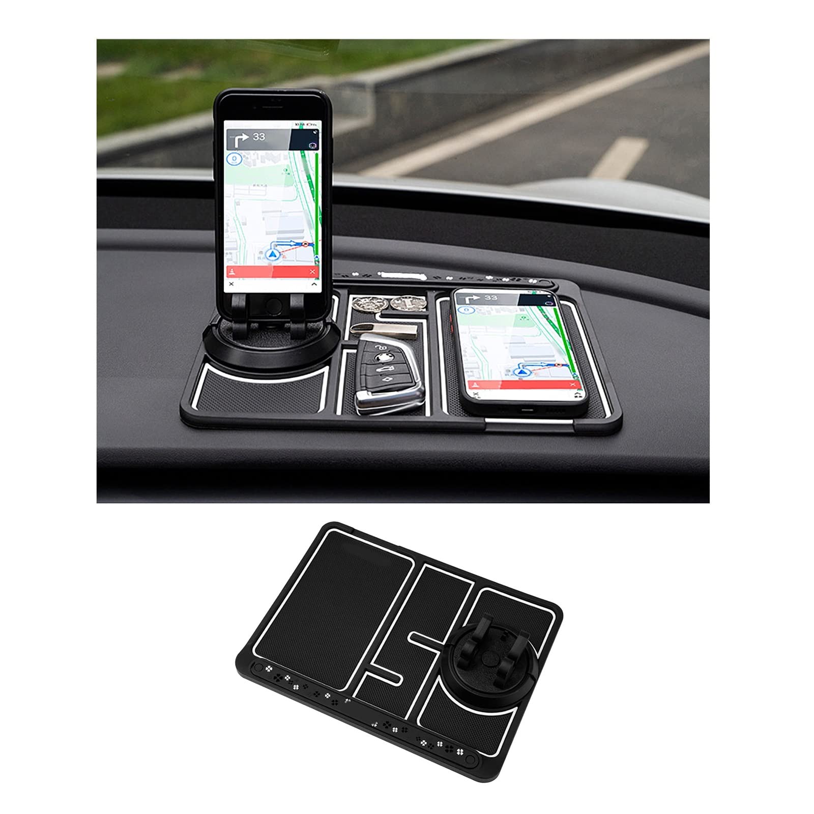 2023 New Non-Slip Glow in the Dark Car Dashboard Phone Mat - 4-in-1 Universal Phone Holder with Anti-Shake Design, Temporary Parking Card & Aromatherapy Function (White) | Perfect for Night Driving, Road Trips & Organized Car Interior