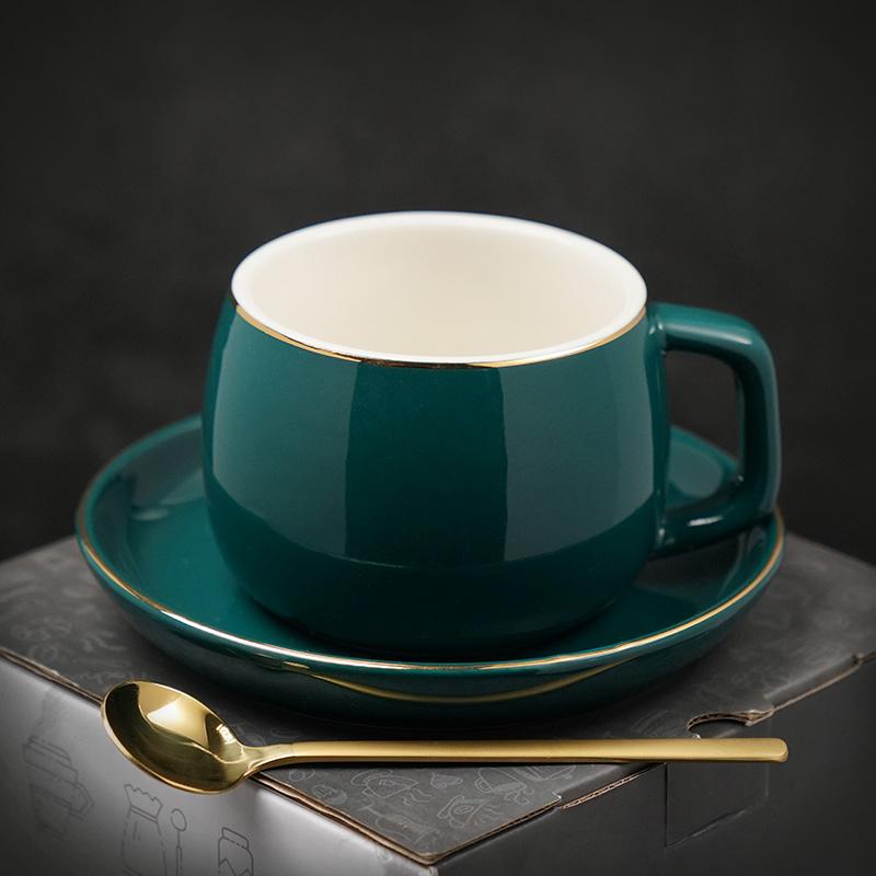 Handmade Ceramic Coffee Mug Set - Black, Green & White Coffee Cups with Saucers for Tea & Espresso - Perfect for Home, Office & Cafe Use