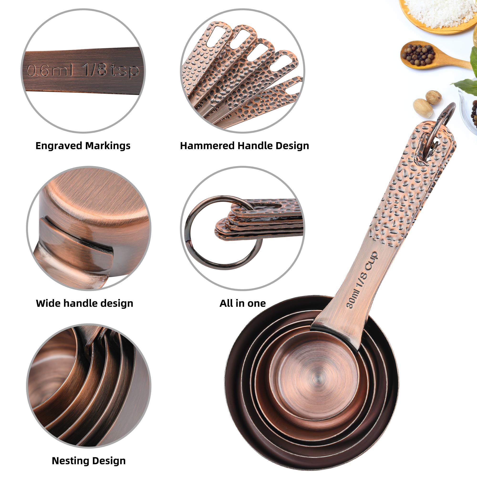 Premium 12-Piece Copper Measuring Cups and Spoons Set - Stainless Steel Kitchen Baking Tools for Dry & Liquid Ingredients (5 Cups, 6 Spoons + Leveler) | Perfect for Home Bakers, Cooking Enthusiasts & Professional Chefs