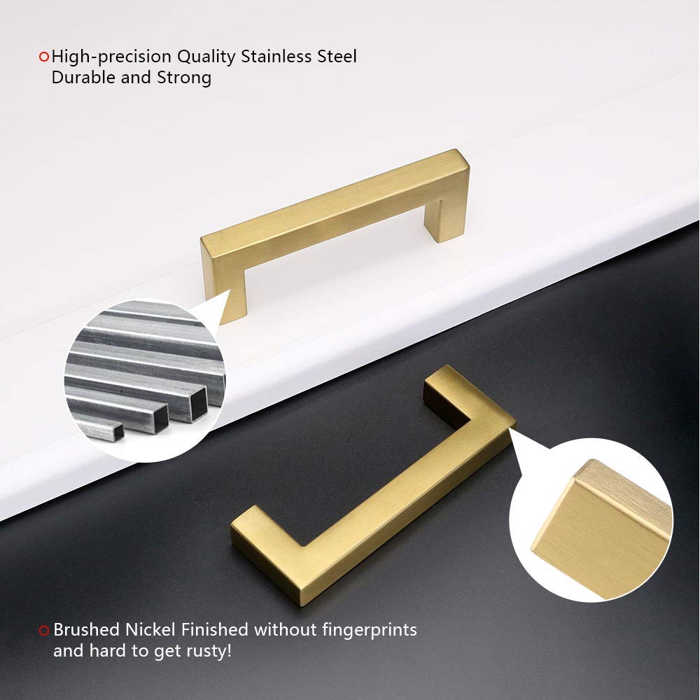 100 Pack Gold Cabinet Pulls 3 Inch Drawer Handles - Stainless Steel Square Kitchen Cabinet Hardware for Modern Home & Office (LSJ12GD) | Perfect for Cabinets, Dressers, Vanities & Furniture Upgrades