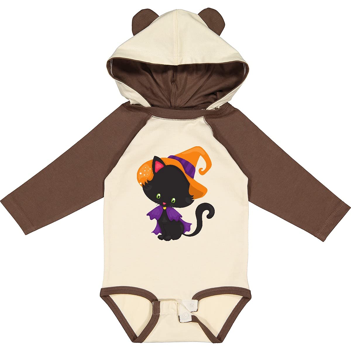 Inktastic Halloween Cat T-Shirt - Cute Black Cat with Witch Hat Long Sleeve Top for Women | Perfect for Halloween Costumes, Spooky Parties & Fall Fashion