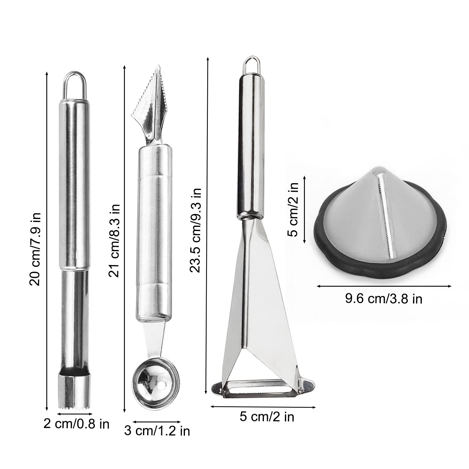 Premium 4-Piece Stainless Steel Fruit Carving Knife Set - Professional Apple Corer & Melon Baller for Kitchen DIY, Fruit Sculpting, Garnishing - Ideal for Home Chefs, Party Platters & Culinary Arts