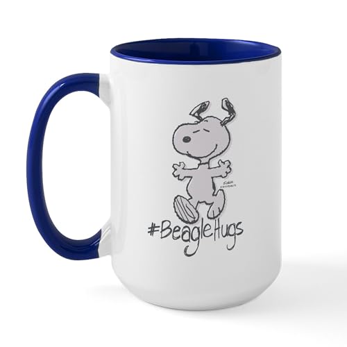 White/Navy Inside - Snoopy Beagle Hugs Mugs