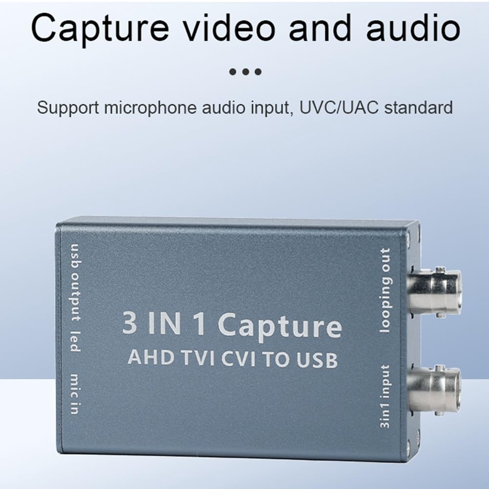 Kivvlbzeq AHD Video Capture Card - TVI CVI to USB 3.0 Converter, 1080P 60fps Recording Device for Live Streaming, Surveillance & Gaming - Plug & Play Installation (Perfect for Security Systems, Game Streaming & Video Production)