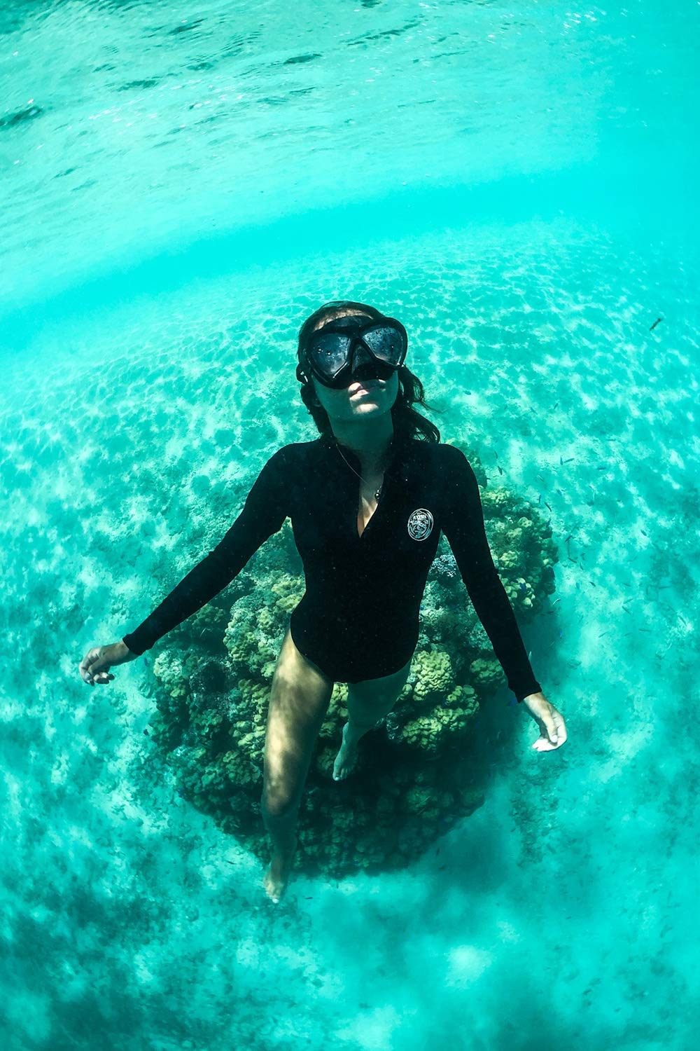 AXESEA Women's Shorty Wetsuit - Eco-Friendly Thermal One Piece with Front Zipper for Scuba Diving, Snorkeling & Water Sports | Long Sleeve Swimwear for Surfing, Swimming & Beach Activities