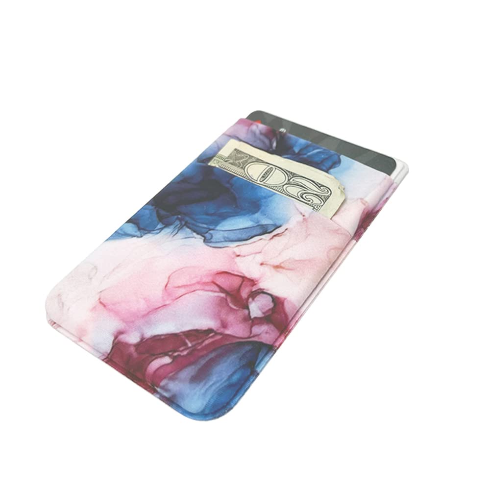2 Pack Stretchy Lycra Phone Card Holder - Slim Wallet Pocket for Credit Cards, ID & Cash with 3M Adhesive Sticker - Compatible with iPhone, Samsung Galaxy & Android Smartphones (Pink Grey Marble) - Perfect for Travel, Gym & Everyday Use