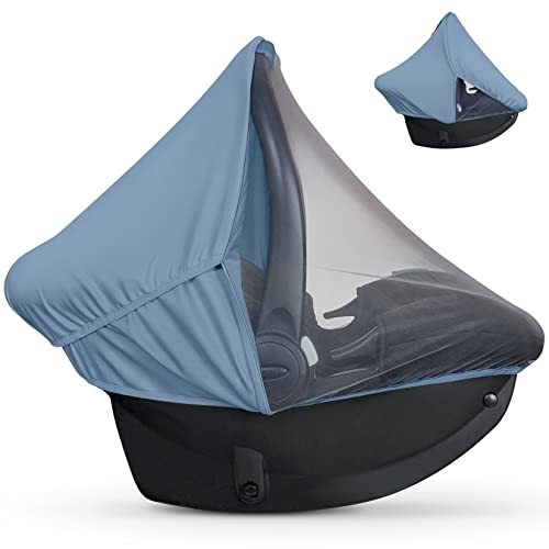 Liuliuby 2-in-1 Car Seat Cover & Stroller Canopy - Baby Sun Shade with UV Protection & Mosquito Net for Newborns & Infants - Breathable Carrier Cover for Boys & Girls (Blue) - Perfect for Outdoor Walks, Shopping & Travel