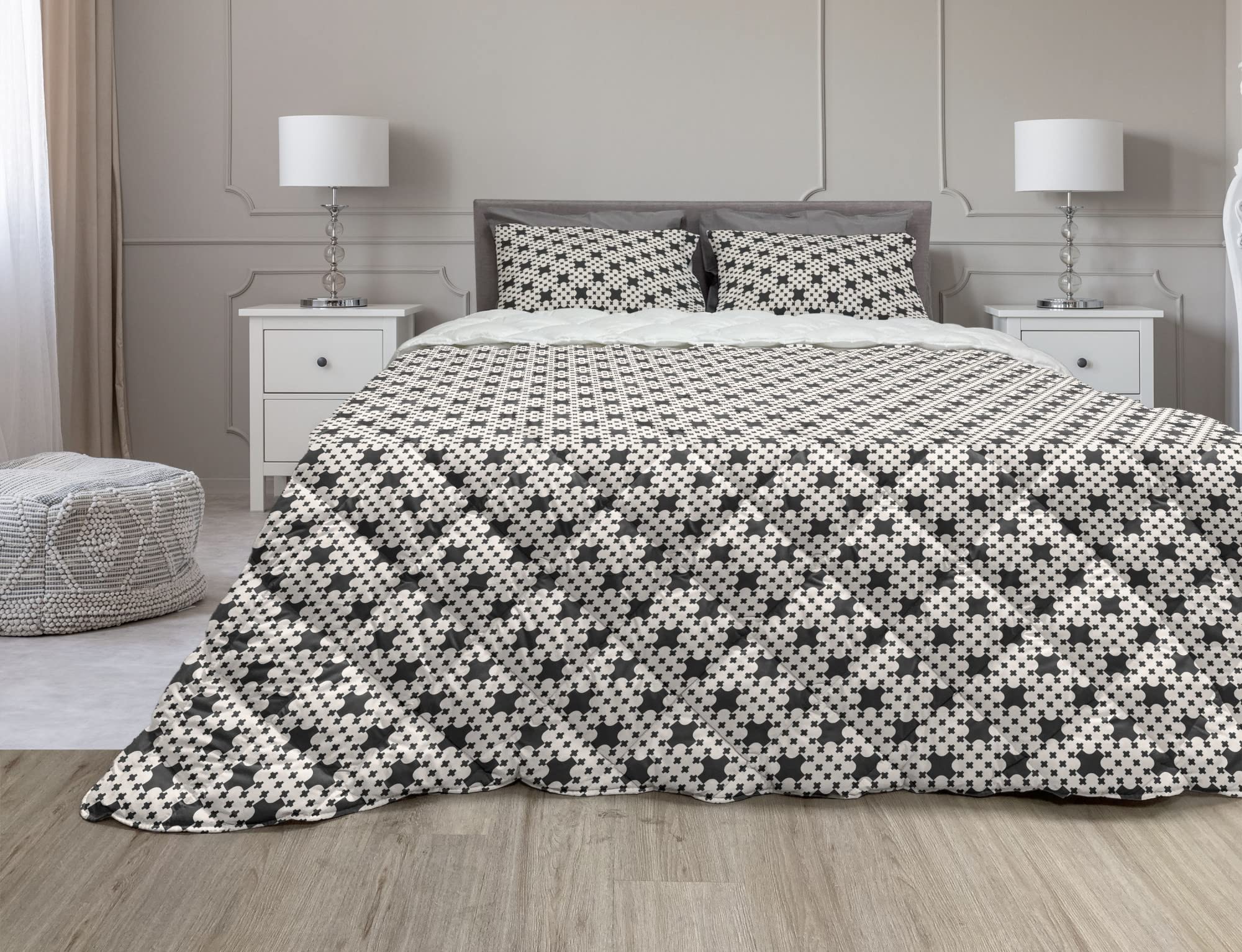 Ambesonne Abstract Geometric Comforter Set - Twin Size Dark Blue Grey & Ivory, 2-Piece Duvet Cover with Microfiber Filling - Modern Mathematical Pattern Bedding for Contemporary Urban Bedrooms - Perfect for Guest Rooms, Dorms & Apartment Decor