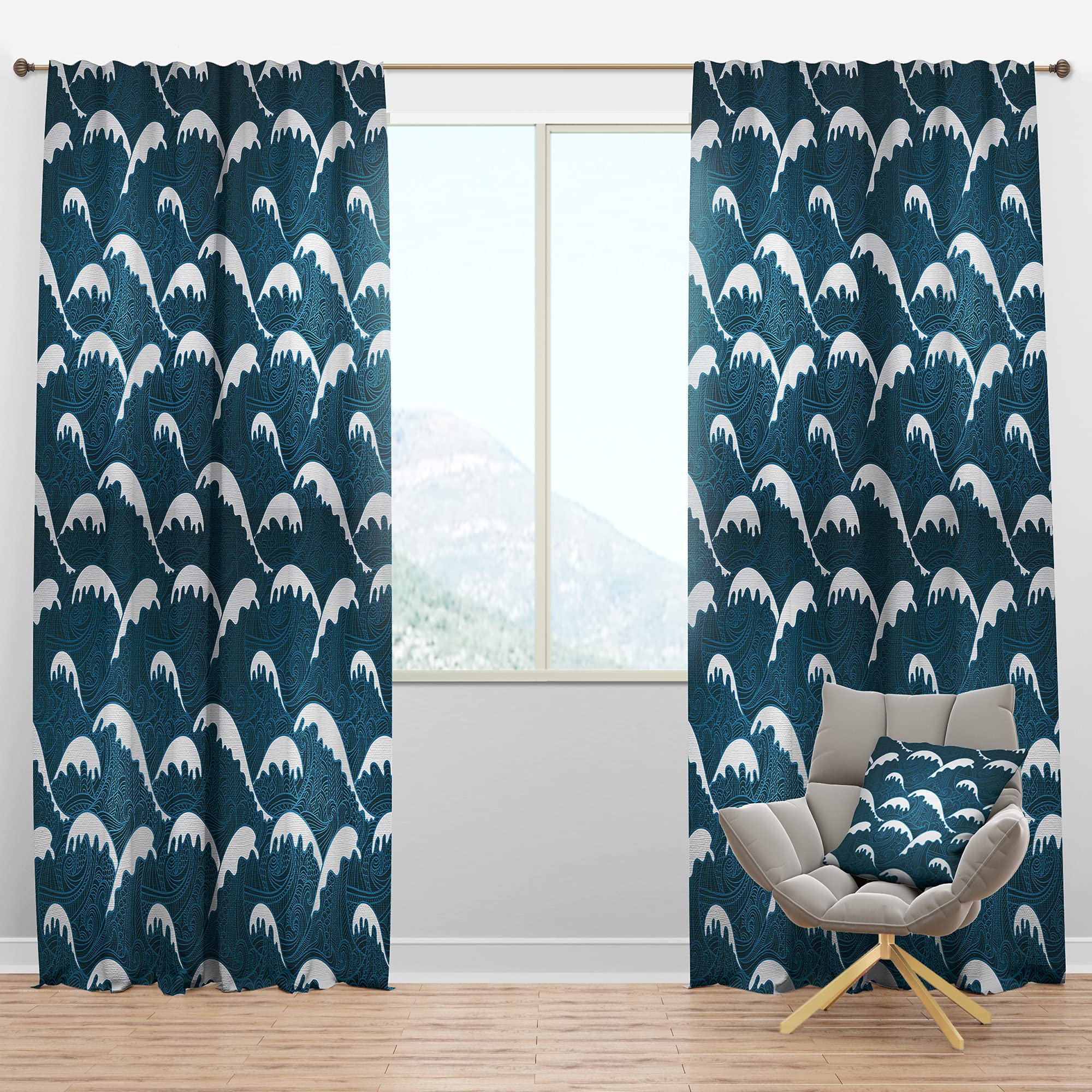 DesignQ Blackout Curtains 'Waves Pattern' - Thermal Insulated Single Panel (52x63 inches) for Bedroom & Living Room - Noise Reducing & Energy Saving Window Drapes for Better Sleep and Home Decor