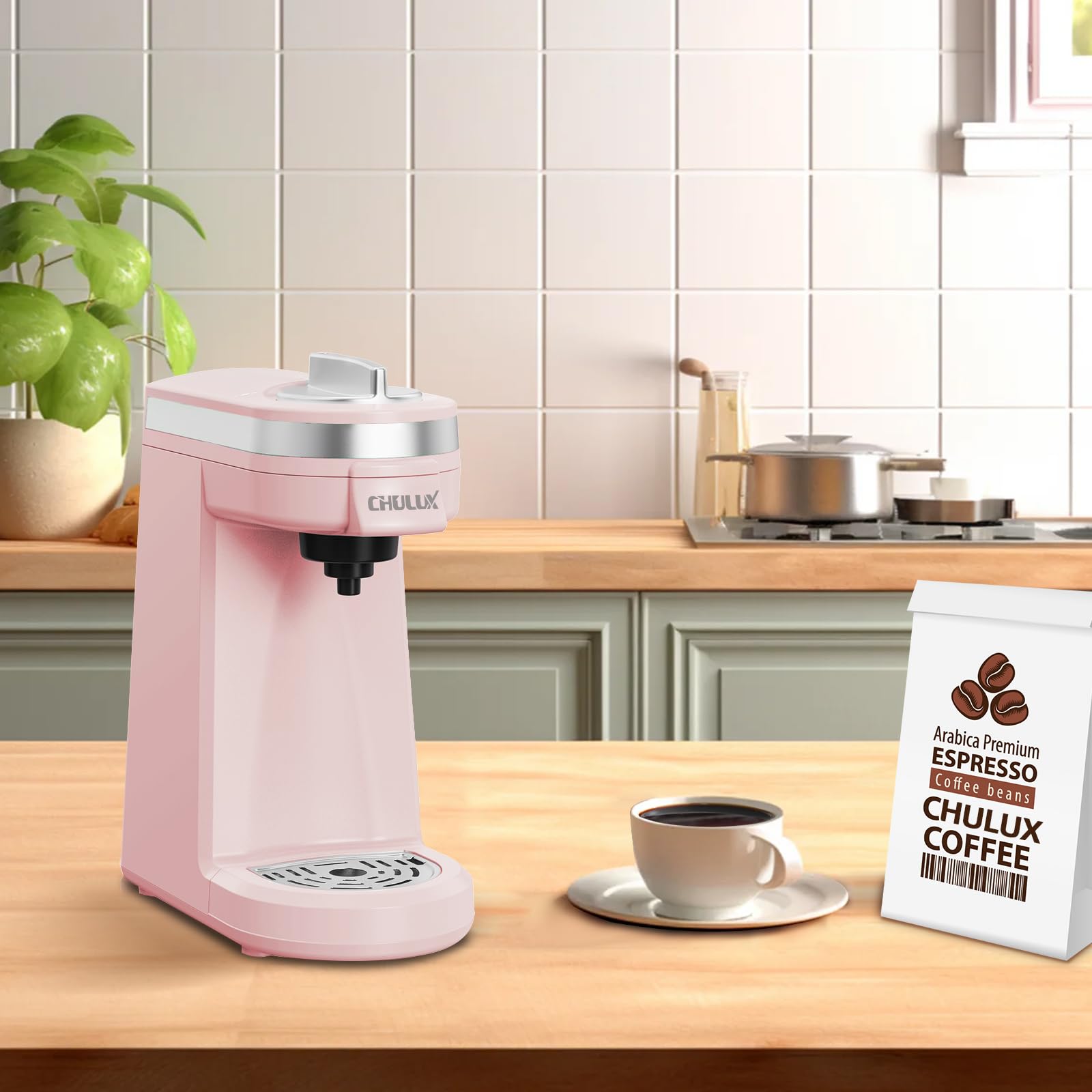 CHULUX 2-in-1 Mini Travel Coffee Maker - Compatible with K-Cups & Ground Coffee, Single Serve Coffee Machine for Espresso & Americano, Compact Pod Brewer for Home, Office & Travel - Dusty Rose | Perfect for Small Spaces, Camping & Dorm Rooms