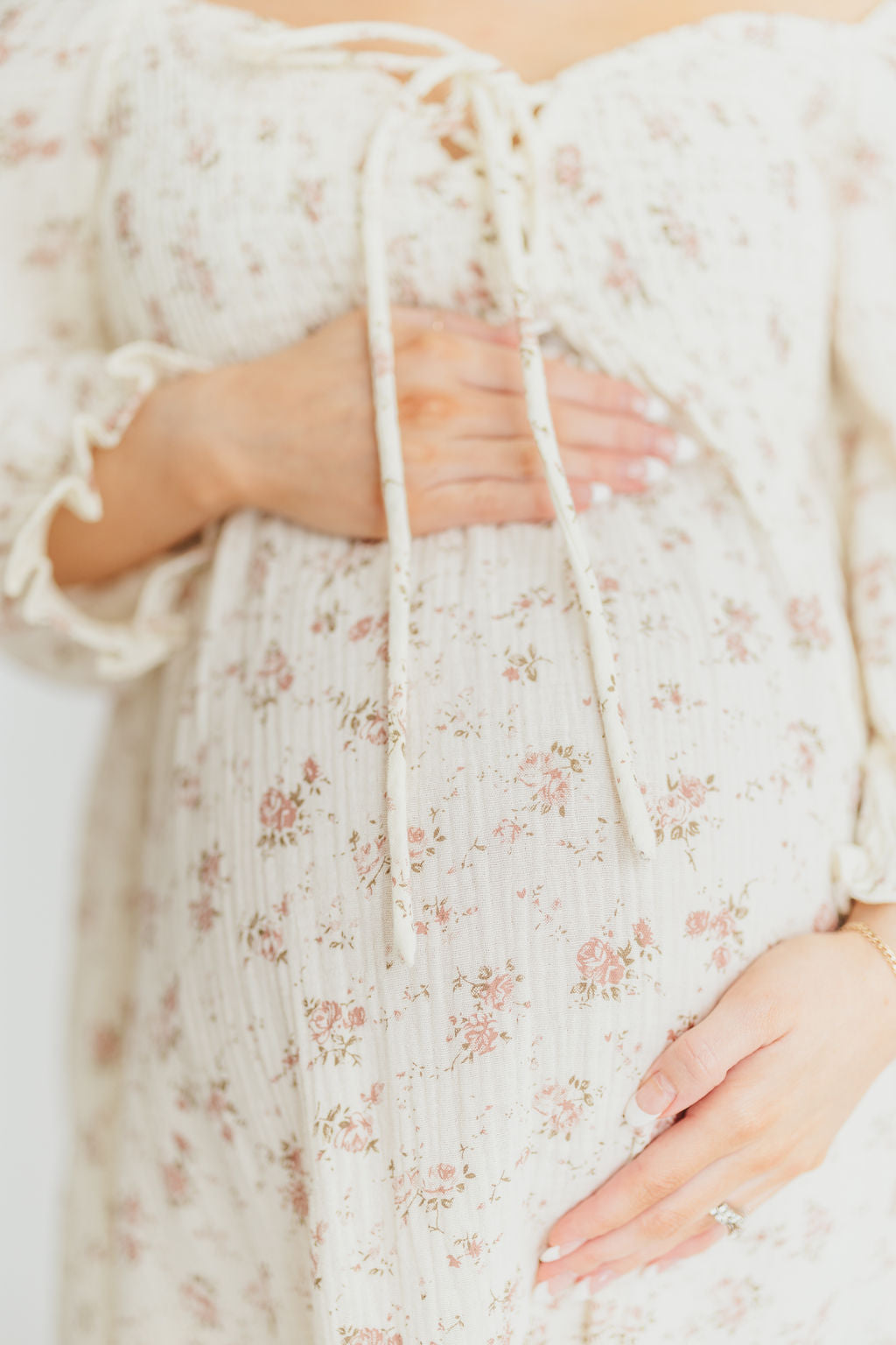 100% Cotton Smocked Maxi Dress - Ivory/Mauve Floral Print | Bump Friendly Maternity Dress | Perfect for Summer Vacations, Beach Getaways & Baby Showers