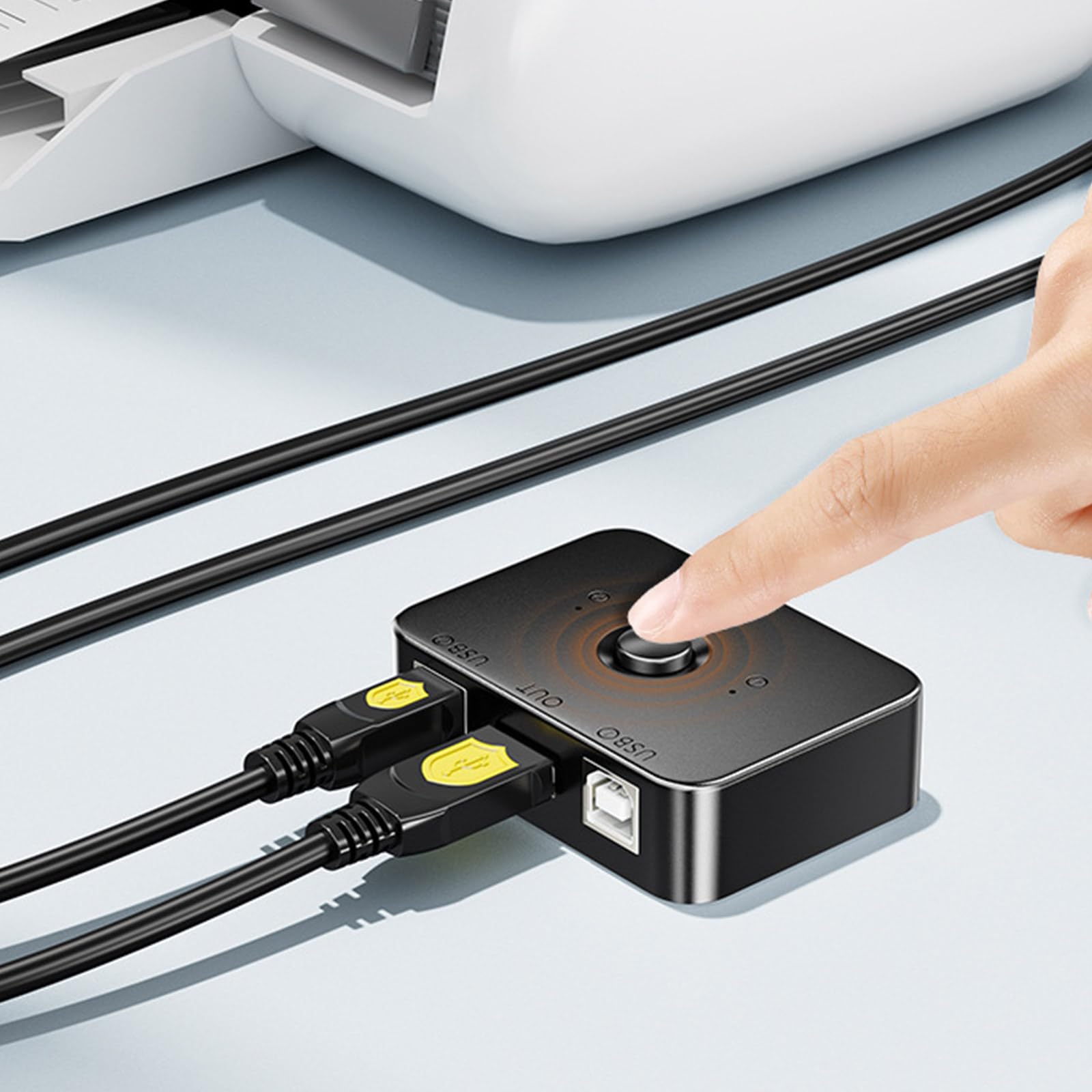 MLWSKERTY USB 2.0 Printer Sharing Hub - 4-Port USB Switch Selector Box for Multiple Computers, USB Power Adapter, Peripheral Sharing Device for Home/Office Use (Ideal for Printers, Scanners & External Drives)