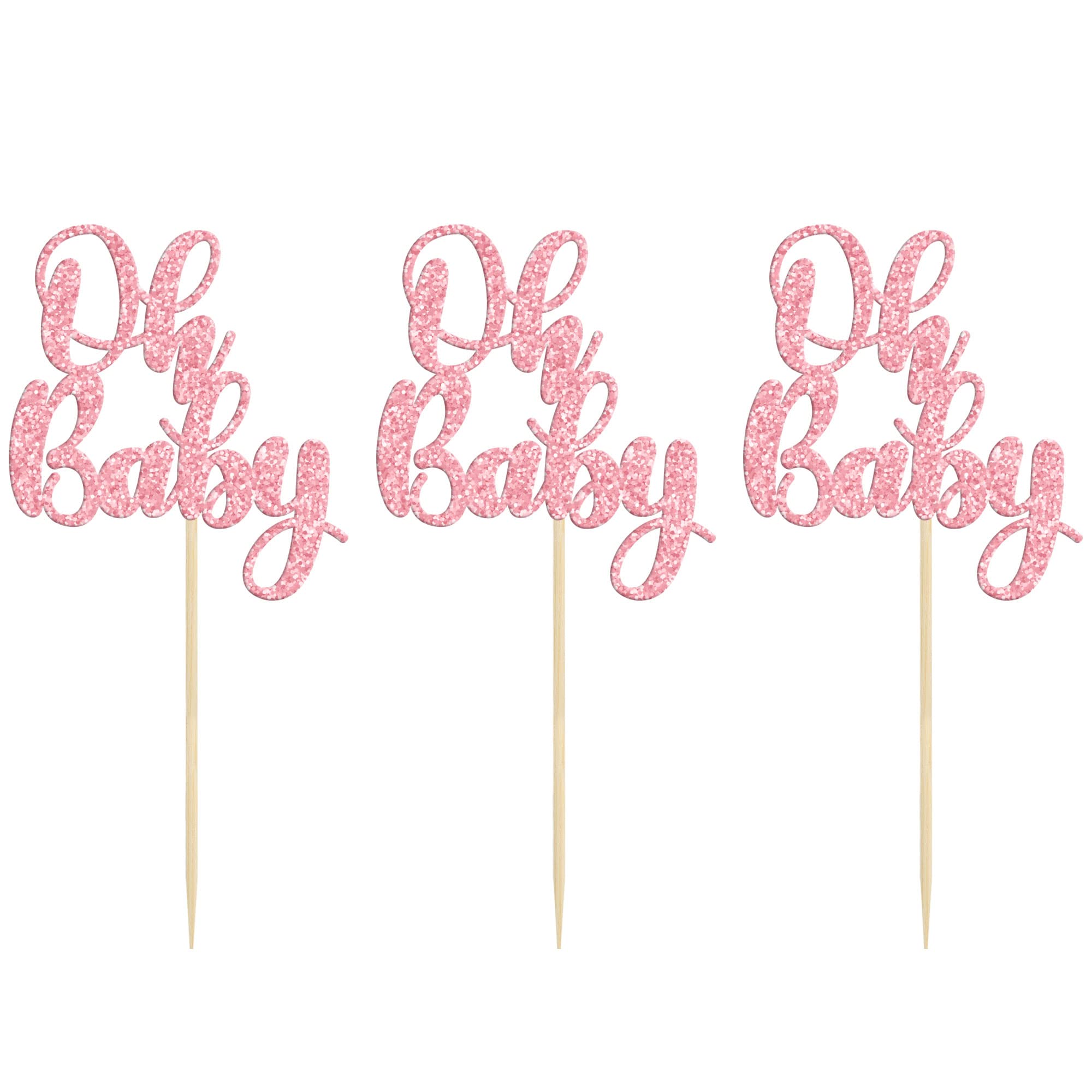 36 Pack Pink Glitter Oh Baby Cupcake Toppers - Baby Shower Cake Decorations, Party Supplies for Gender Reveal, Birthday Celebrations & Bridal Showers