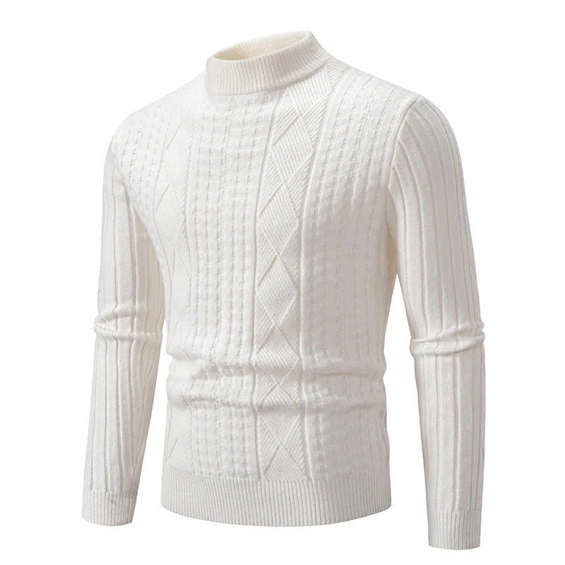 Men's Thick Striped Knit Pullover Sweater - Warm Solid Color Winter Clothing for Casual & Office Wear