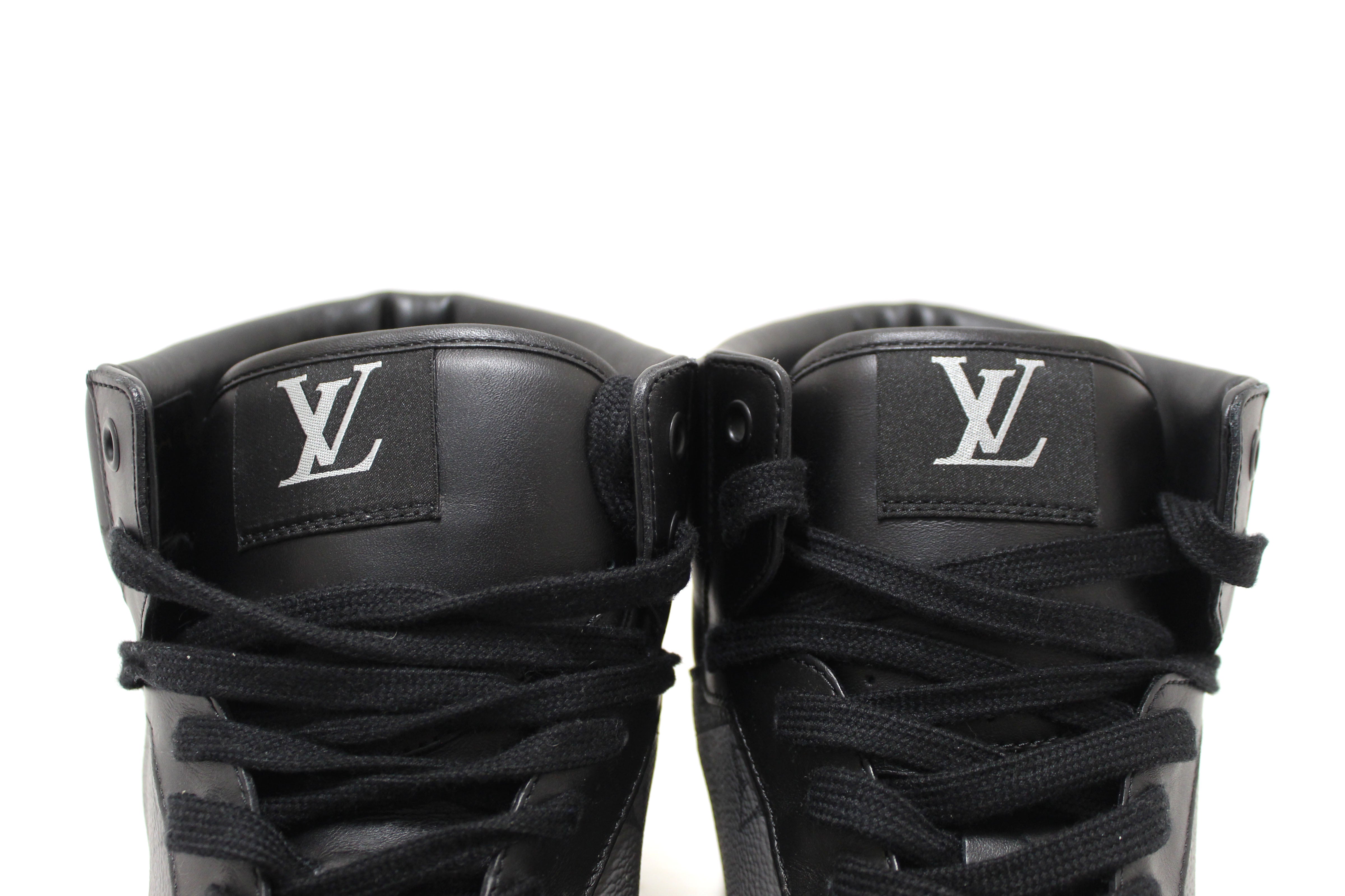 Authentic Louis Vuitton Men's Monogram Eclipse Rivoli High Top Sneakers Size 9.5 US - Luxury Designer Streetwear Shoes for Casual Wear & Fashion Statement