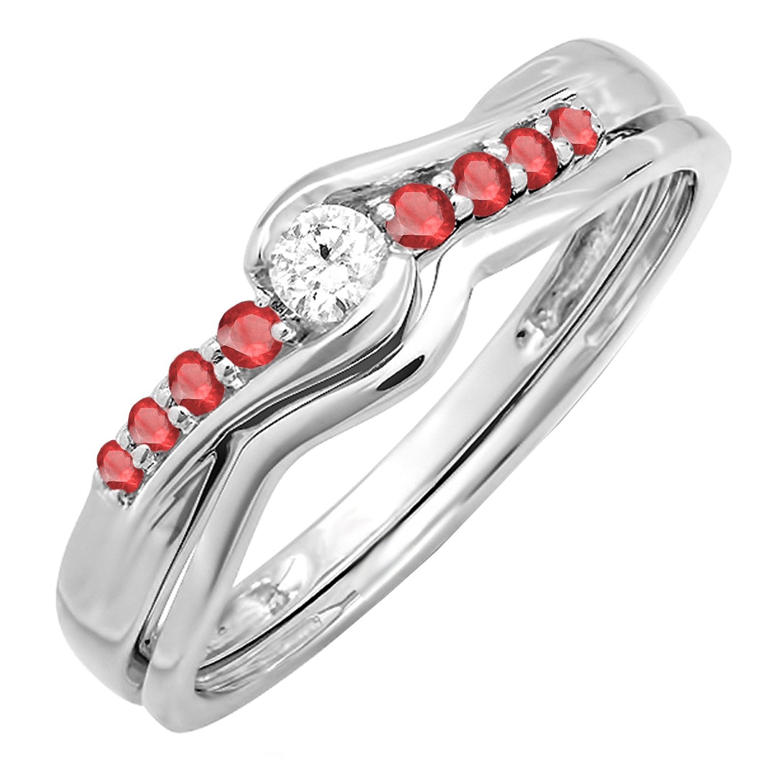 10K White Gold Ruby and Diamond Promise Engagement Wedding Ring Set for Women - Dazzlingrock Collection | Perfect for Proposals, Anniversaries, and Bridal Jewelry